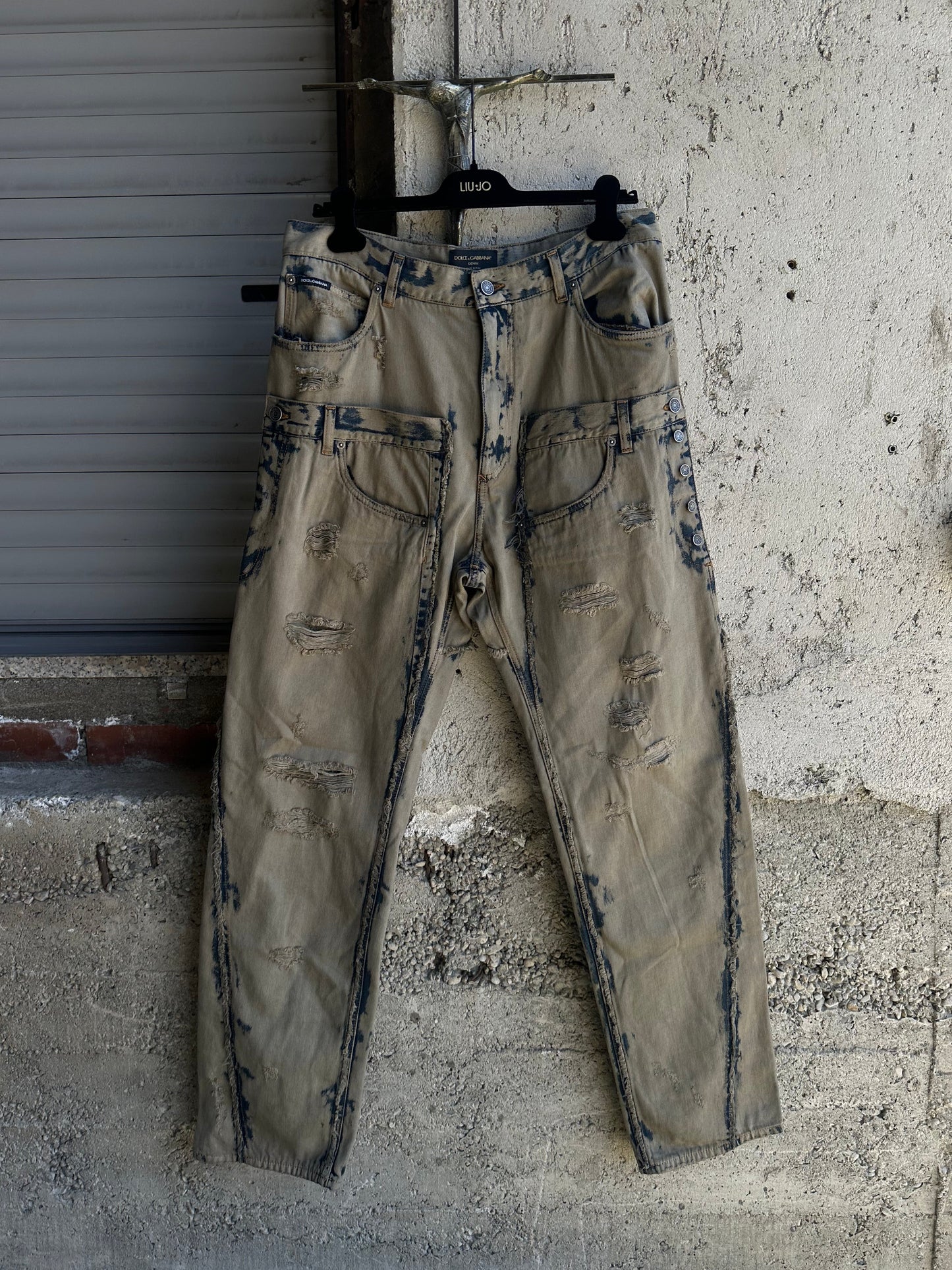DOLCE & GABBANA DOUBLE WAISTED GREY FADED PANTS