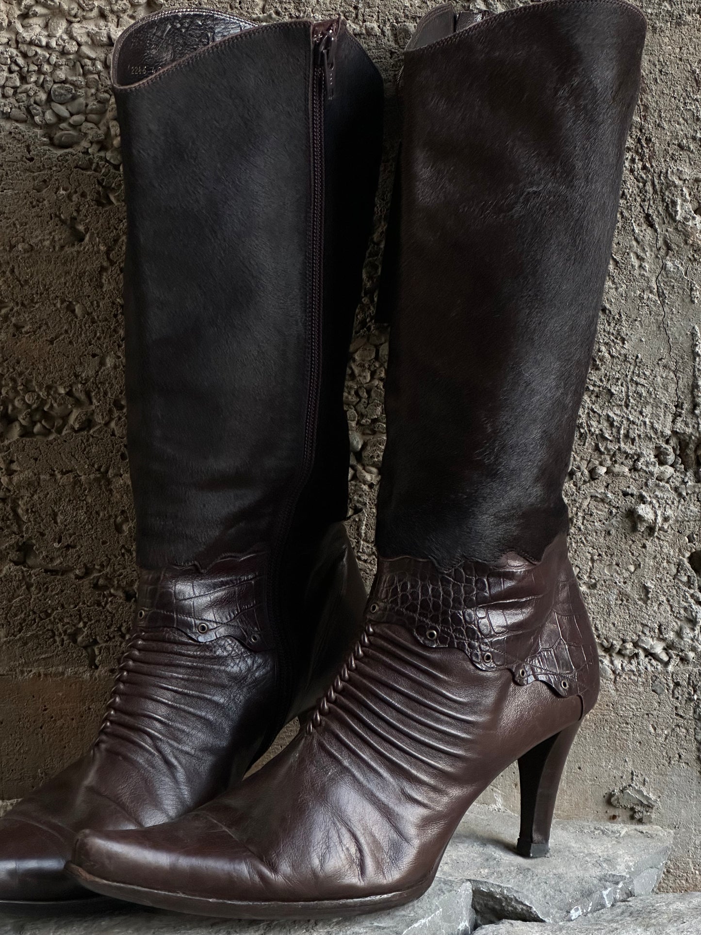 BALENCIAGA CROCO PONYHAIR LEATHER BOOTS