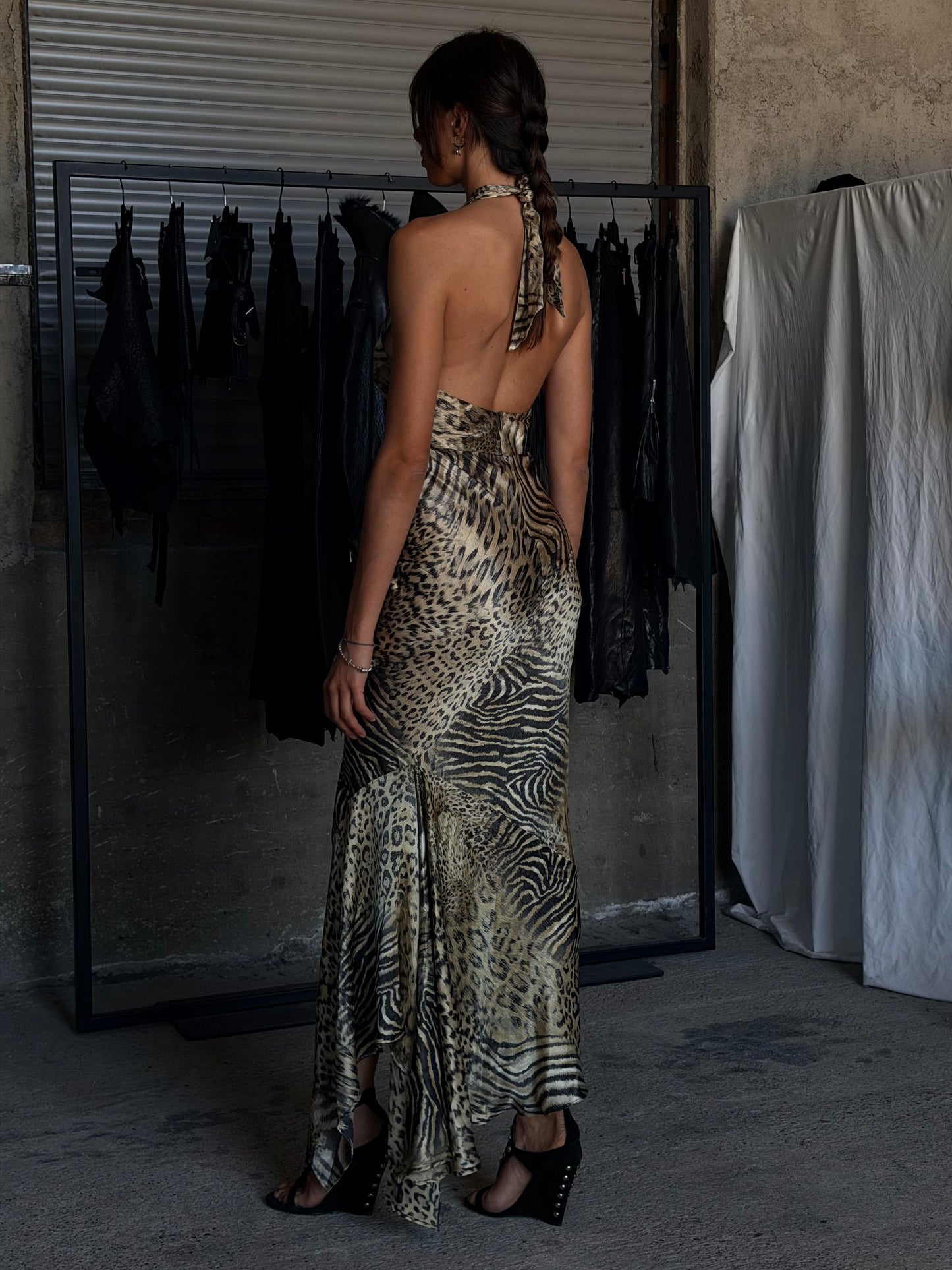 GUESS LEOPARD ZEBRA SILK LONG DRESS