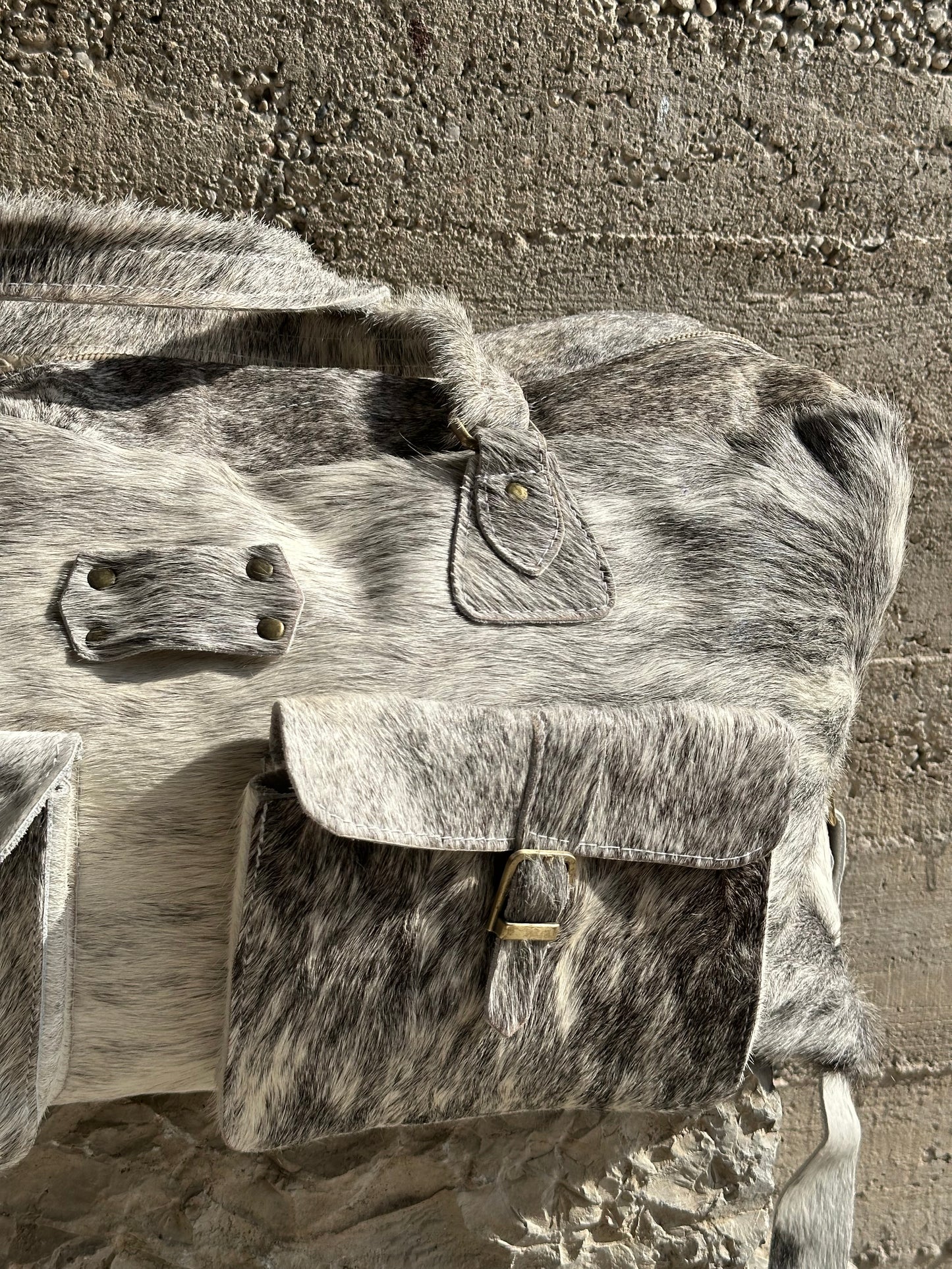 HANDMADE WHITE & GREY PONYHAIR TRAVEL BAG