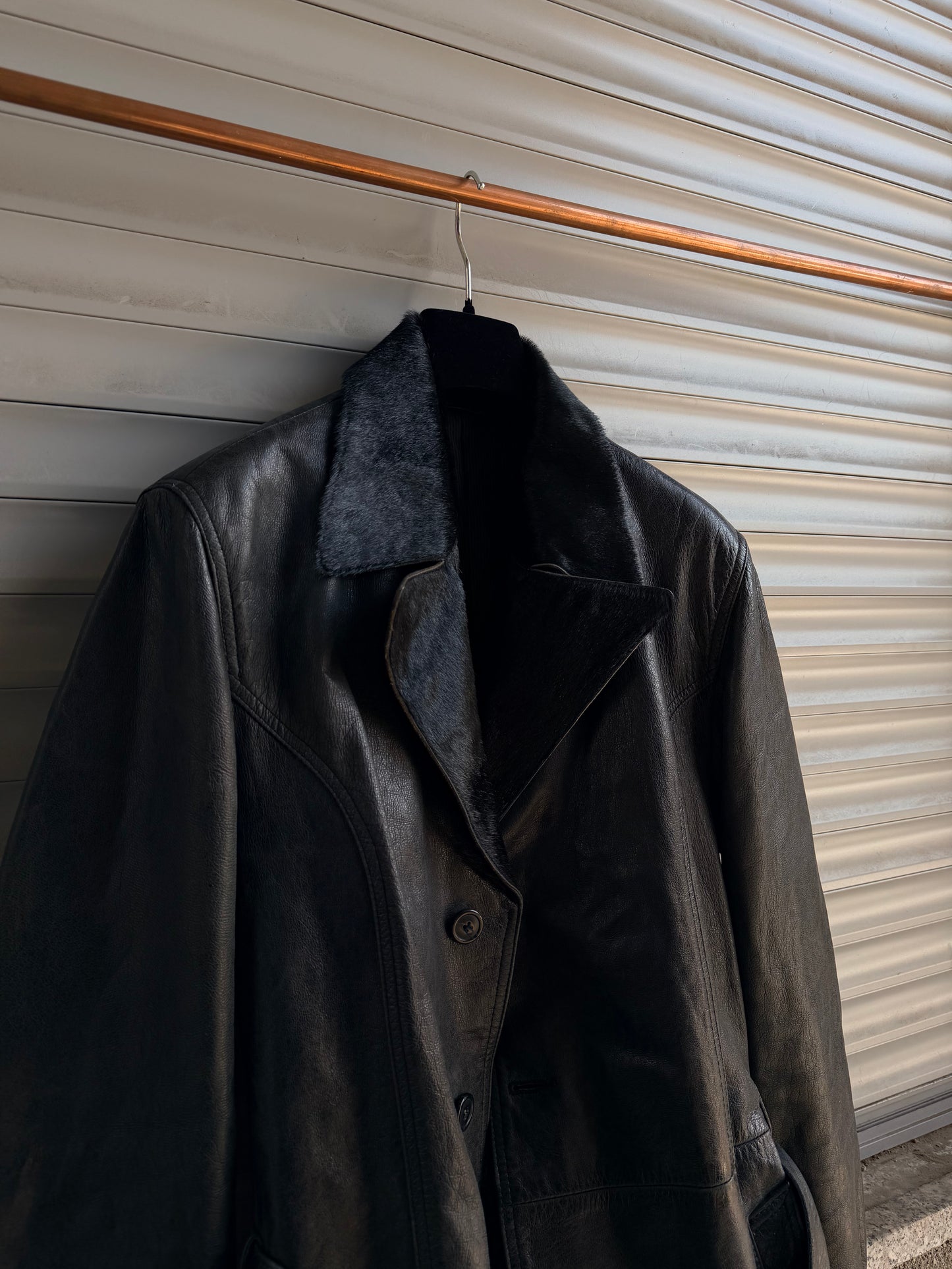 BLACK PONYHAIR LEATHER COAT