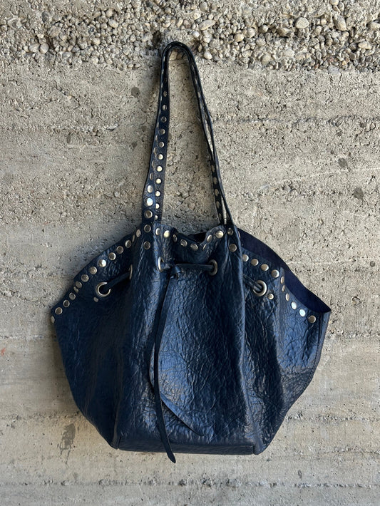 BLUE LEATHER STUDDED BAG