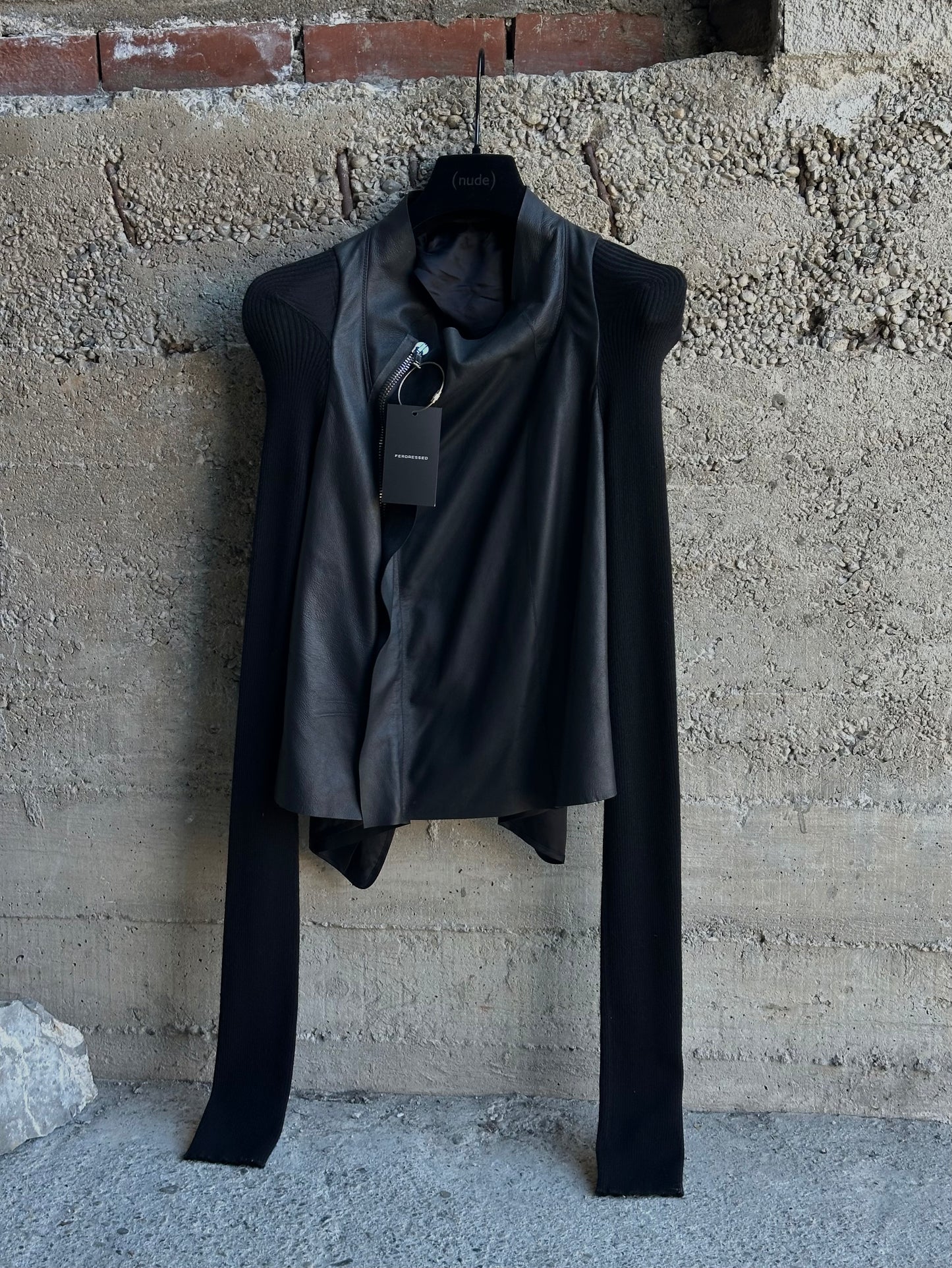 RICK OWENS GETHSEMANE HYBRID LEATHER/KNIT JACKET