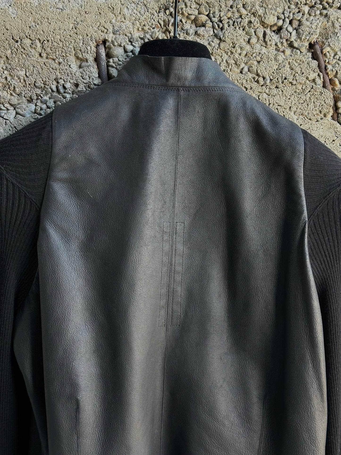 RICK OWENS GETHSEMANE HYBRID LEATHER/KNIT JACKET
