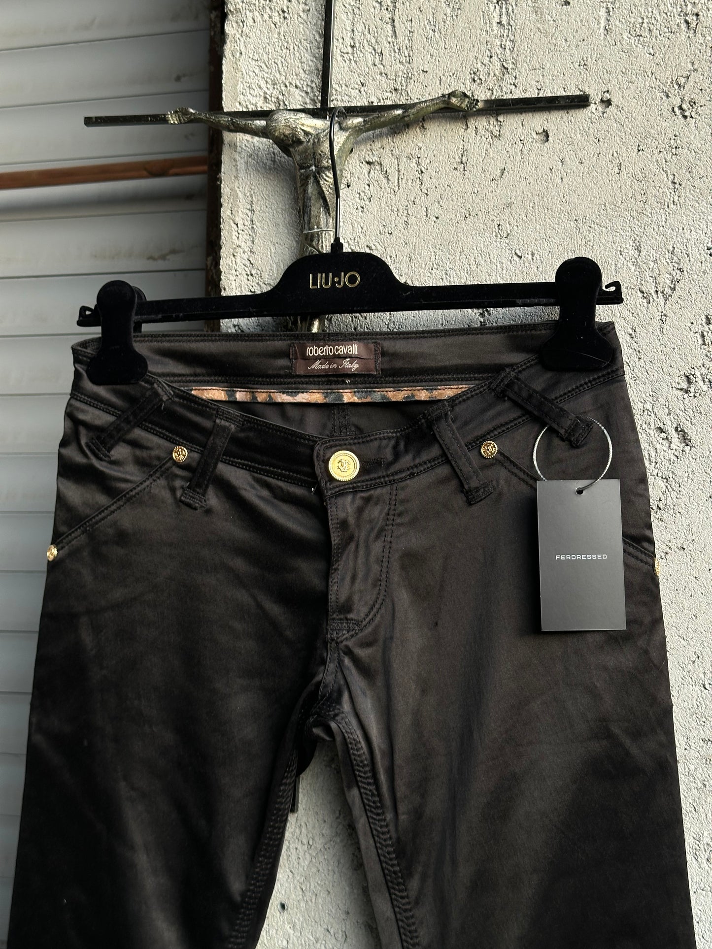 ROBERTO CAVALLI BLACK SATIN PANTS