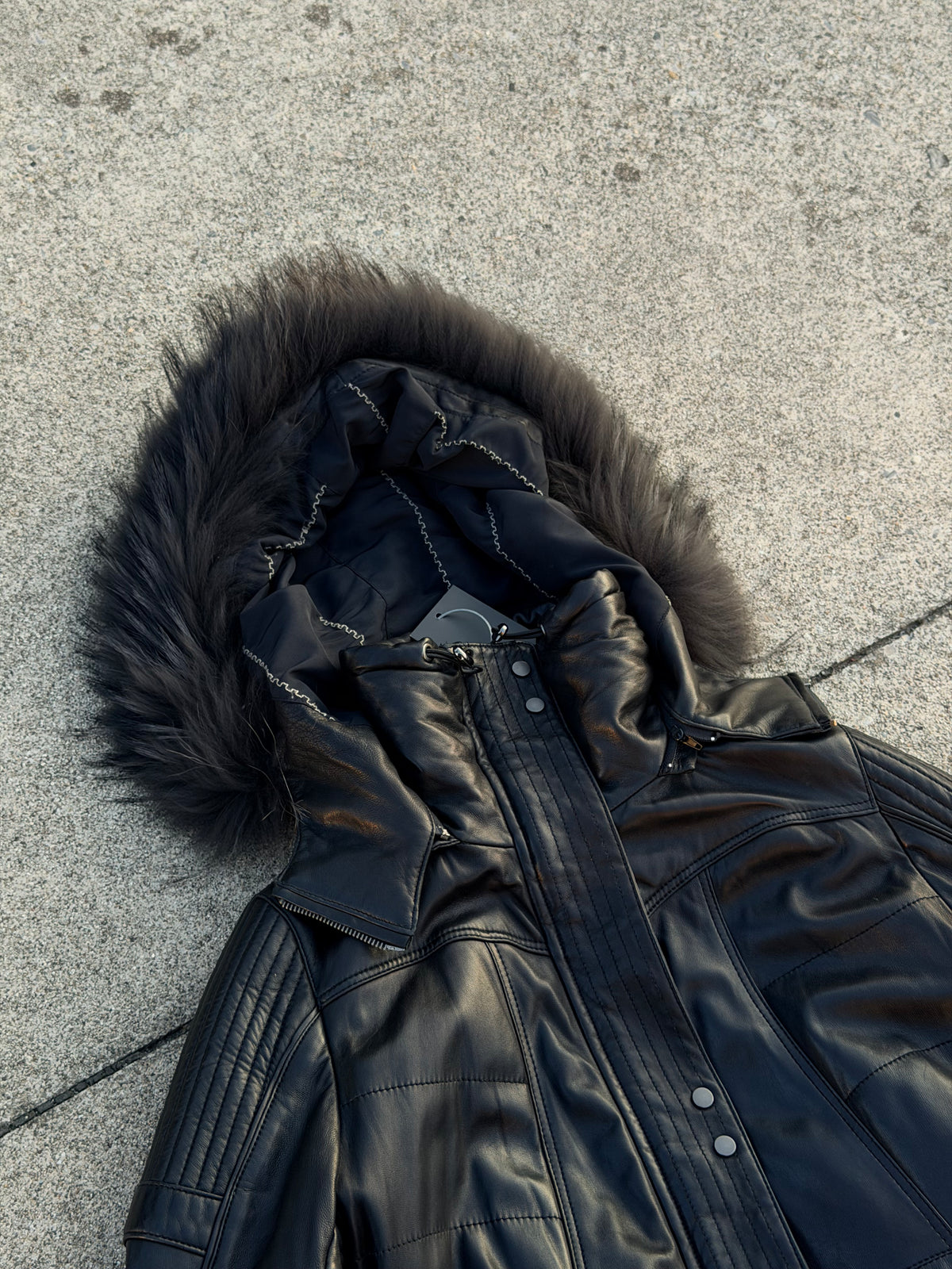 MOTOR LEATHER HOODED FUR COAT