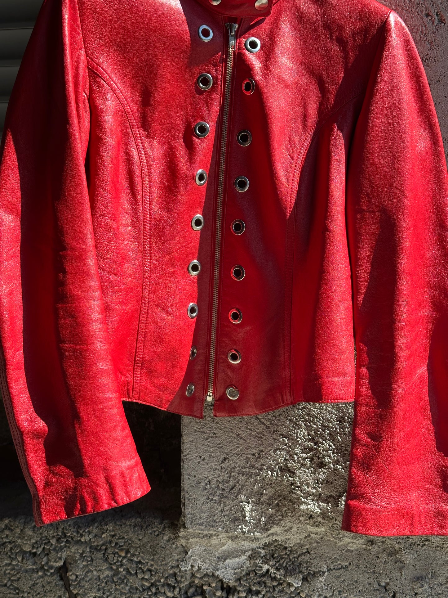 RED EYELETS LEATHER JACKET