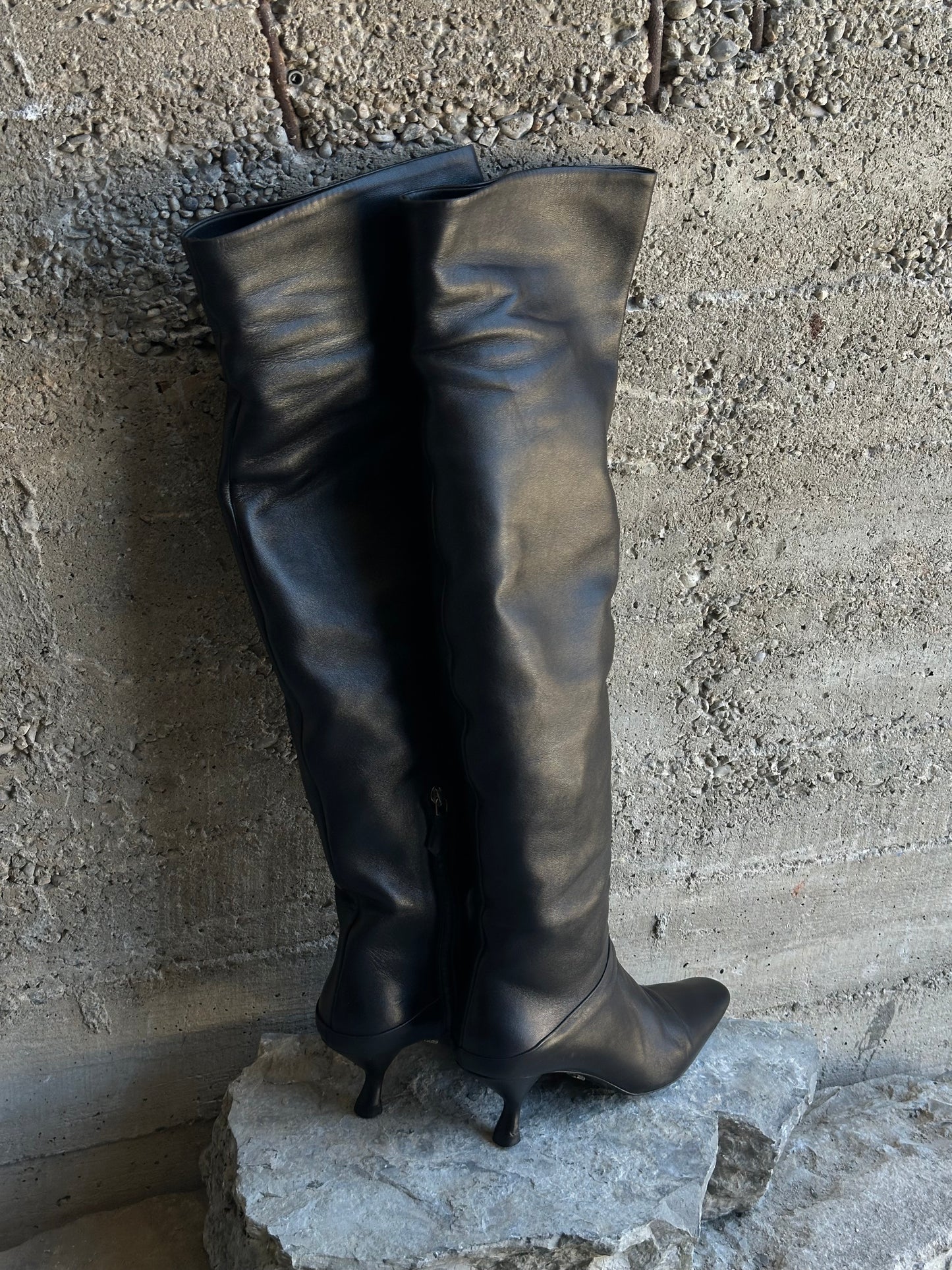 PRADA OVERKNEE LEATHER BOOTS