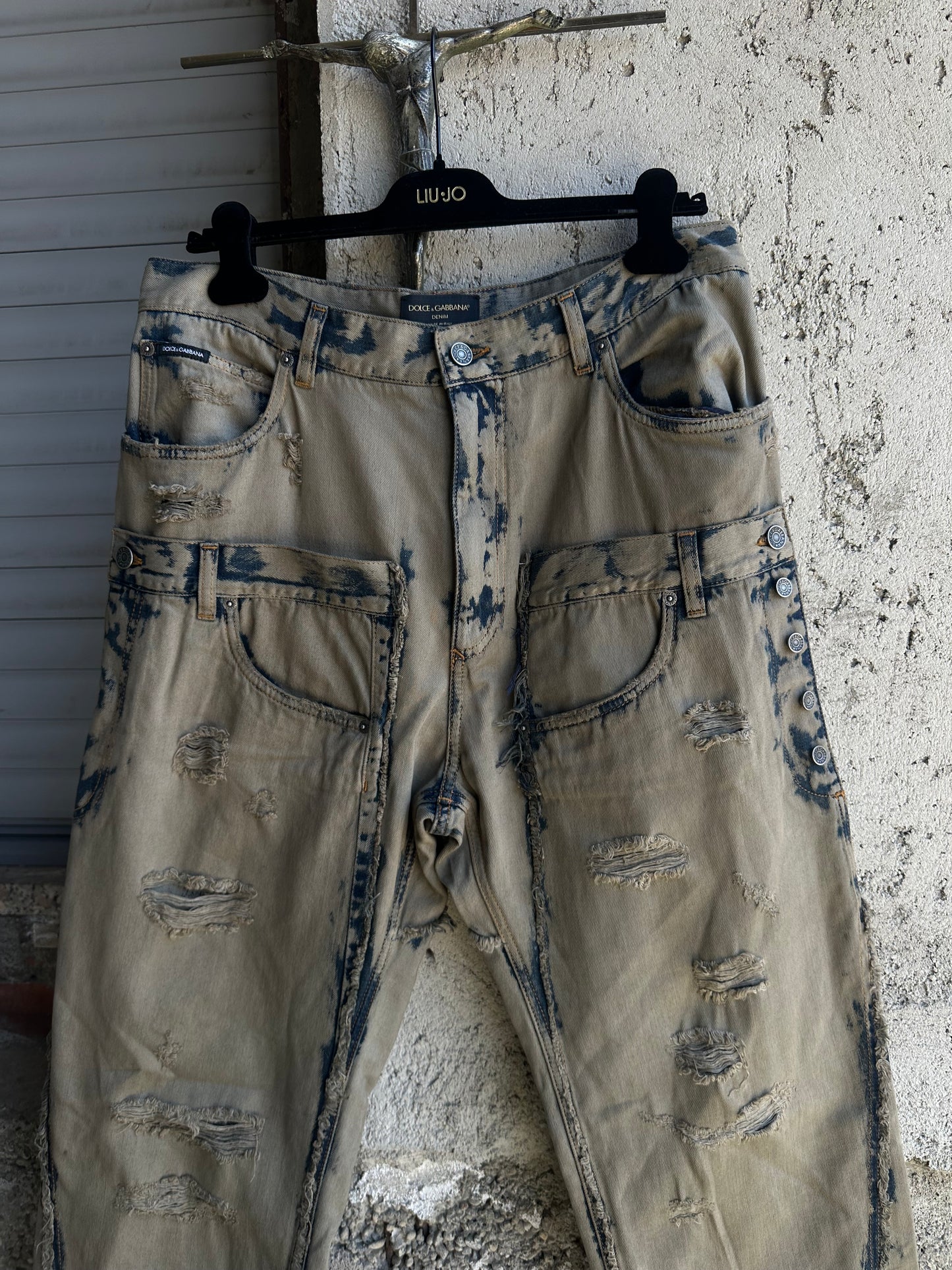 DOLCE & GABBANA DOUBLE WAISTED GREY FADED PANTS