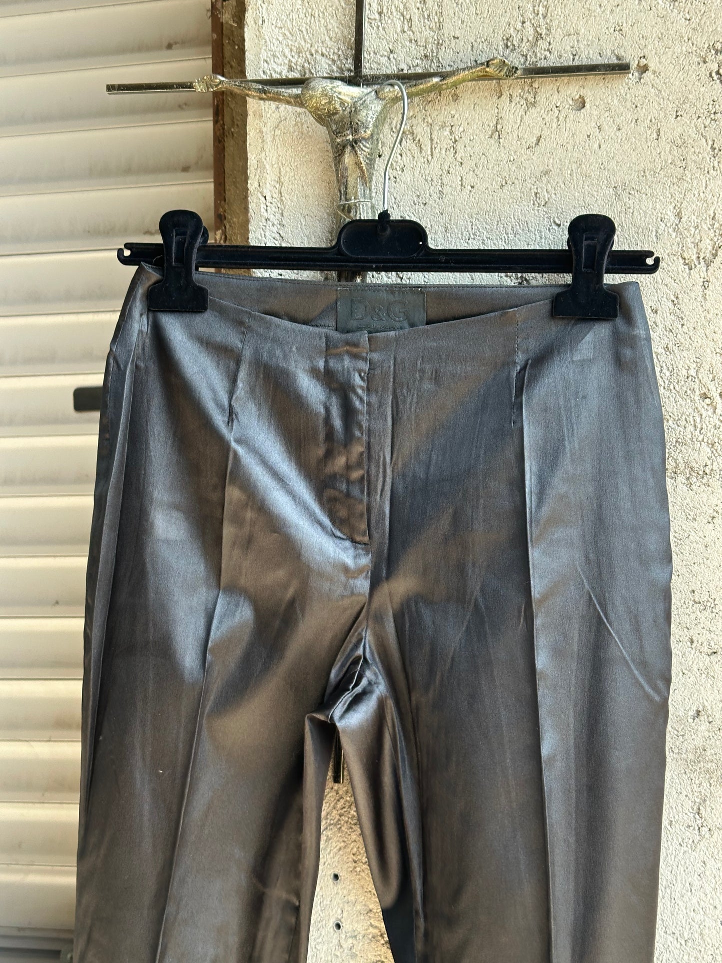 DOLCE & GABBANA BLACK SATIN SLIM LEG PANTS