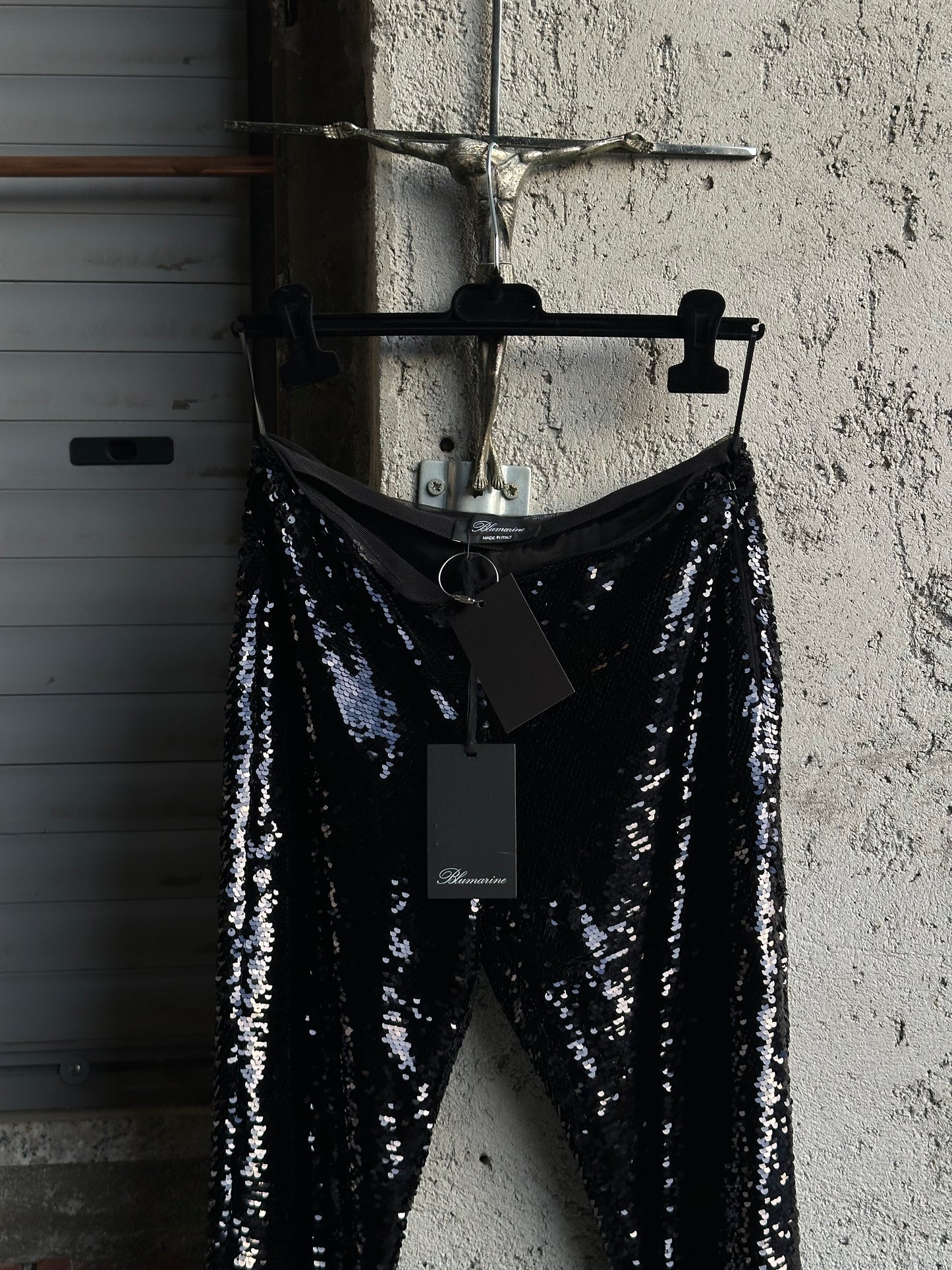 BLUMARINE PAILLETTES FLARED BLACK PANTS