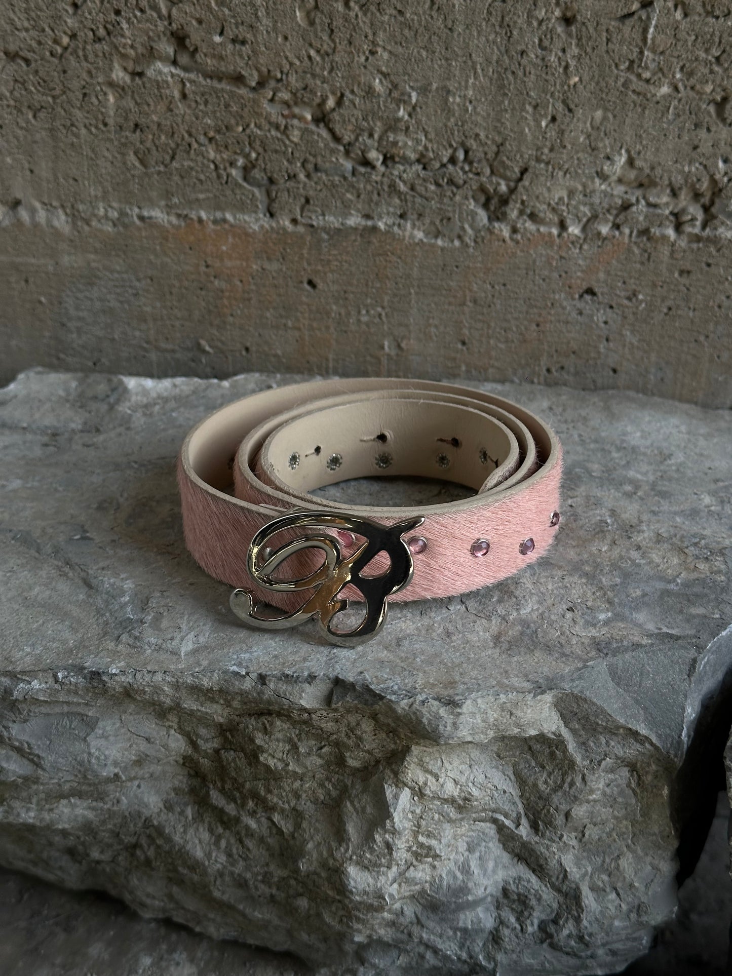 BLUMARINE PINK PONYHAIR RHINESTONES BELT