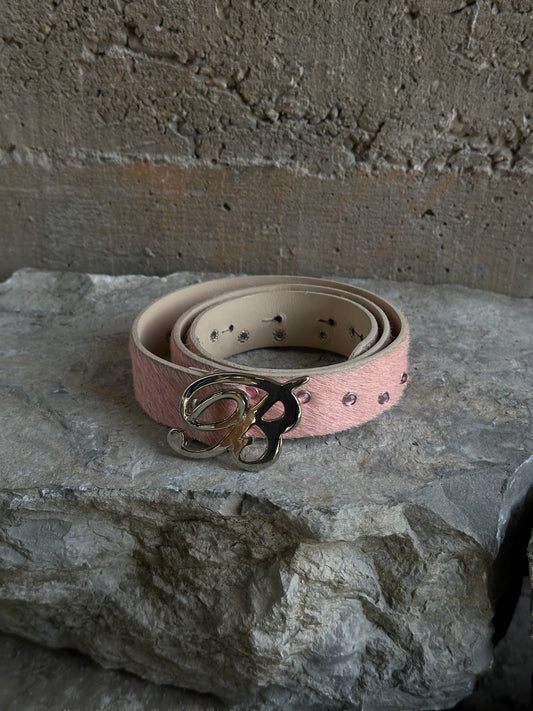 BLUMARINE PINK PONYHAIR RHINESTONES BELT