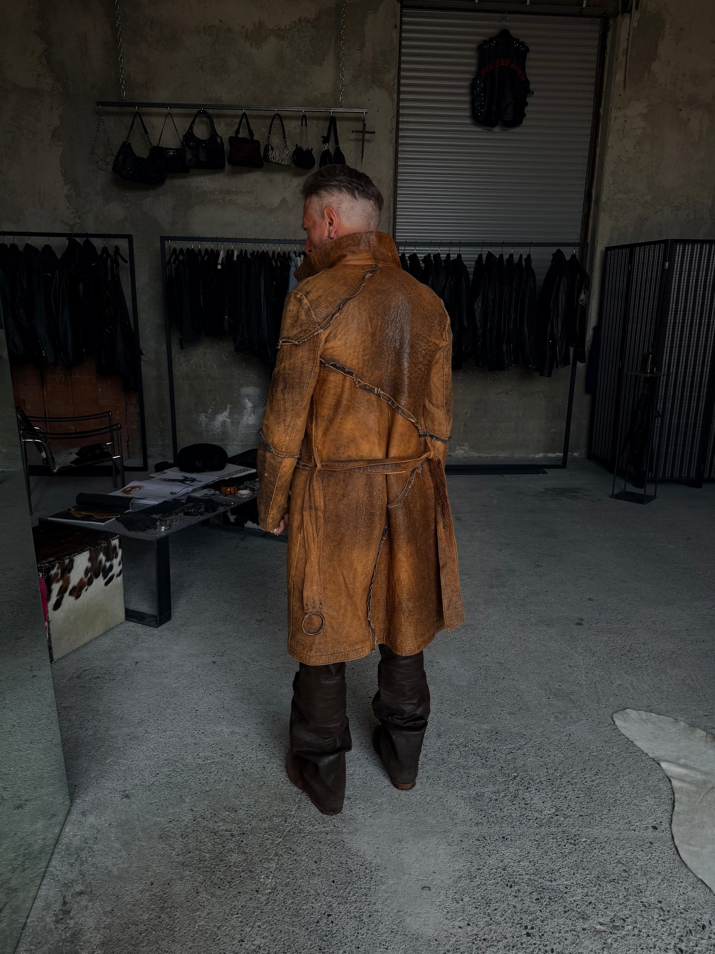 JUST CAVALLI BROWN LEATHER COAT