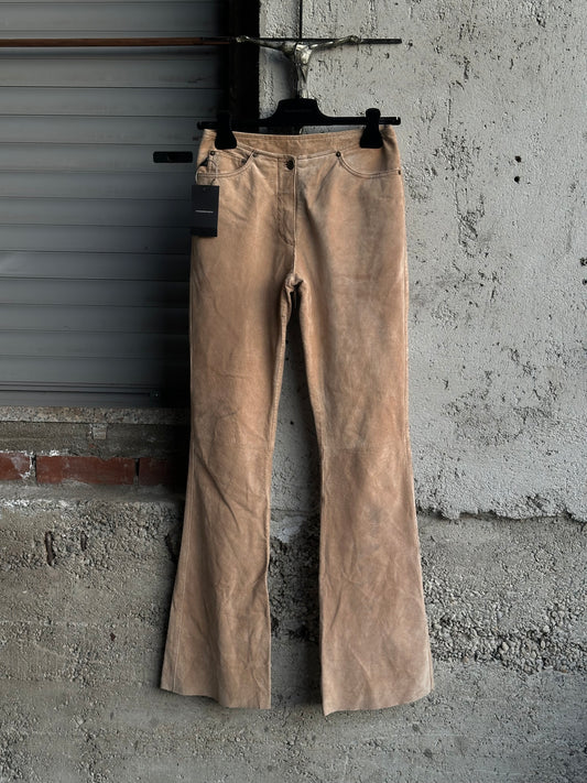 BEIGE SUEDE FLARED PANTS