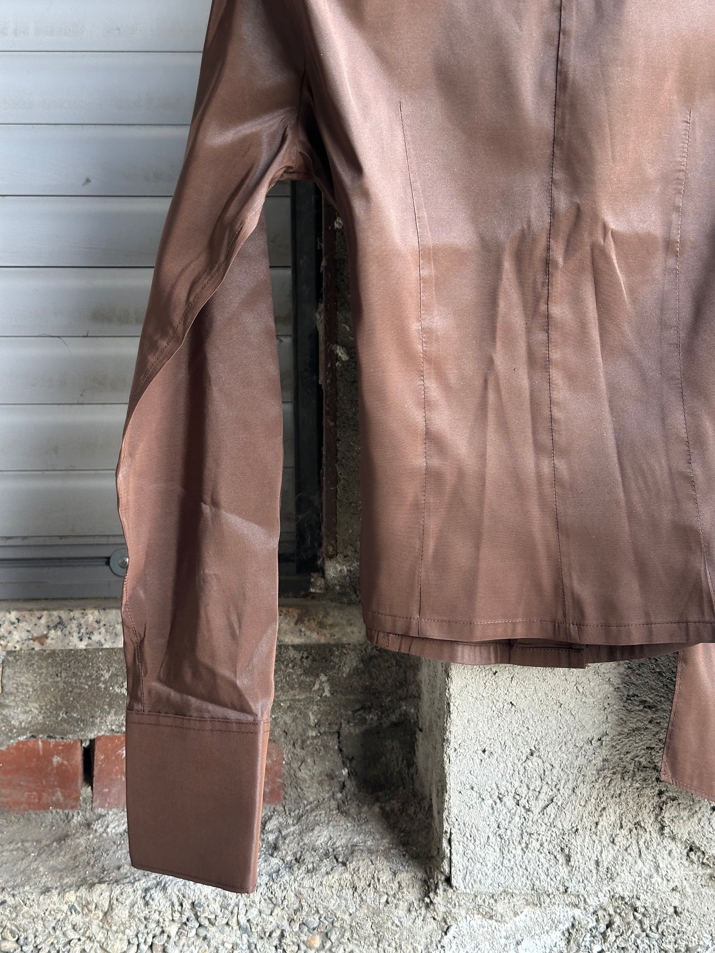 GLOSSY BELTED BROWN SHIRT