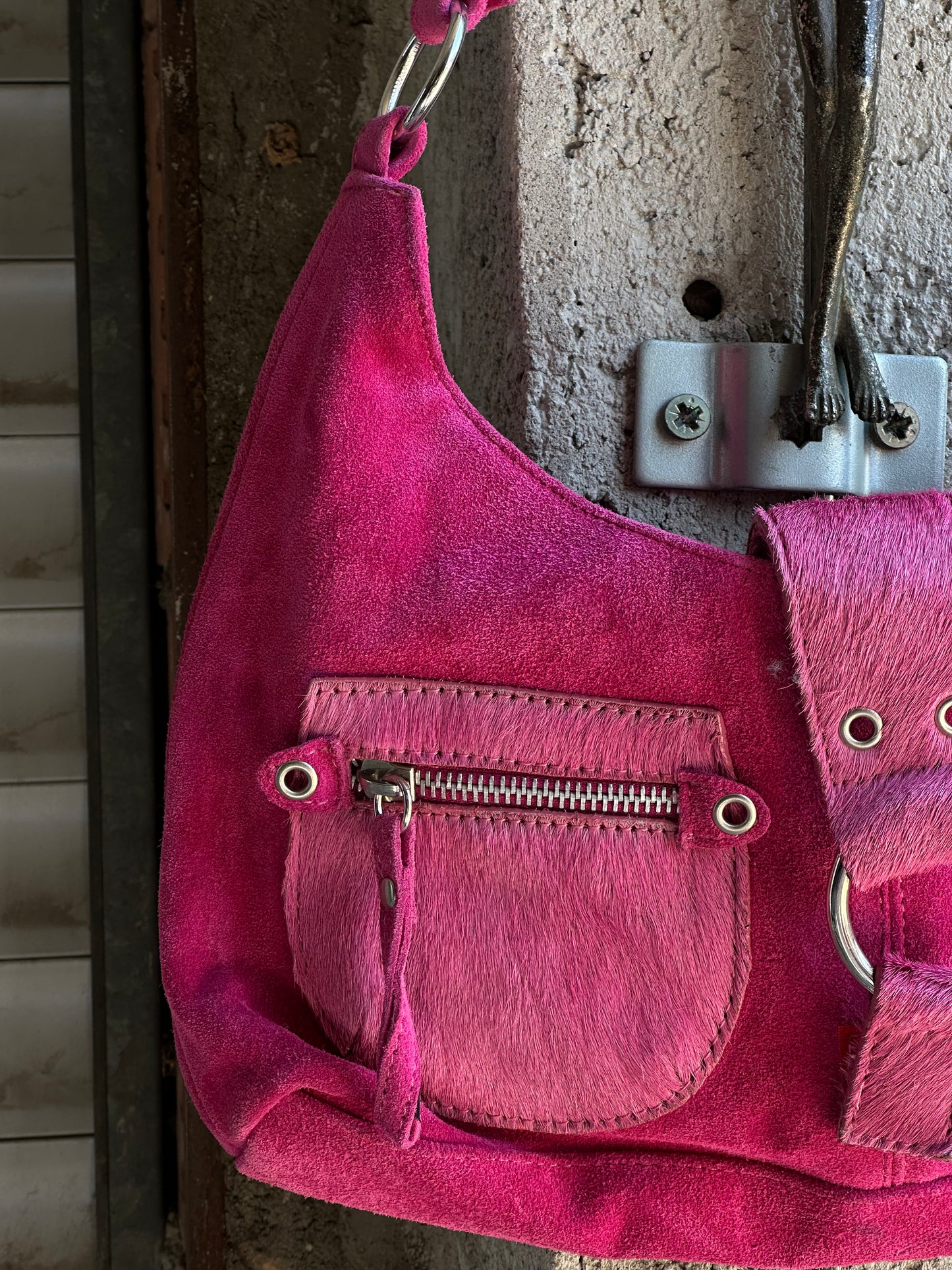 SUEDE AND PONYHAIR PINK BAG