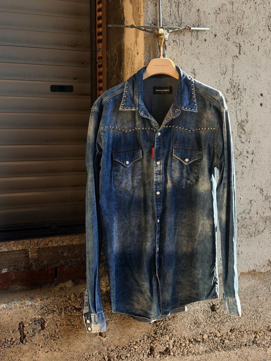 DSQUARED 2 BLUE STUDDED DENIM SHIRT
