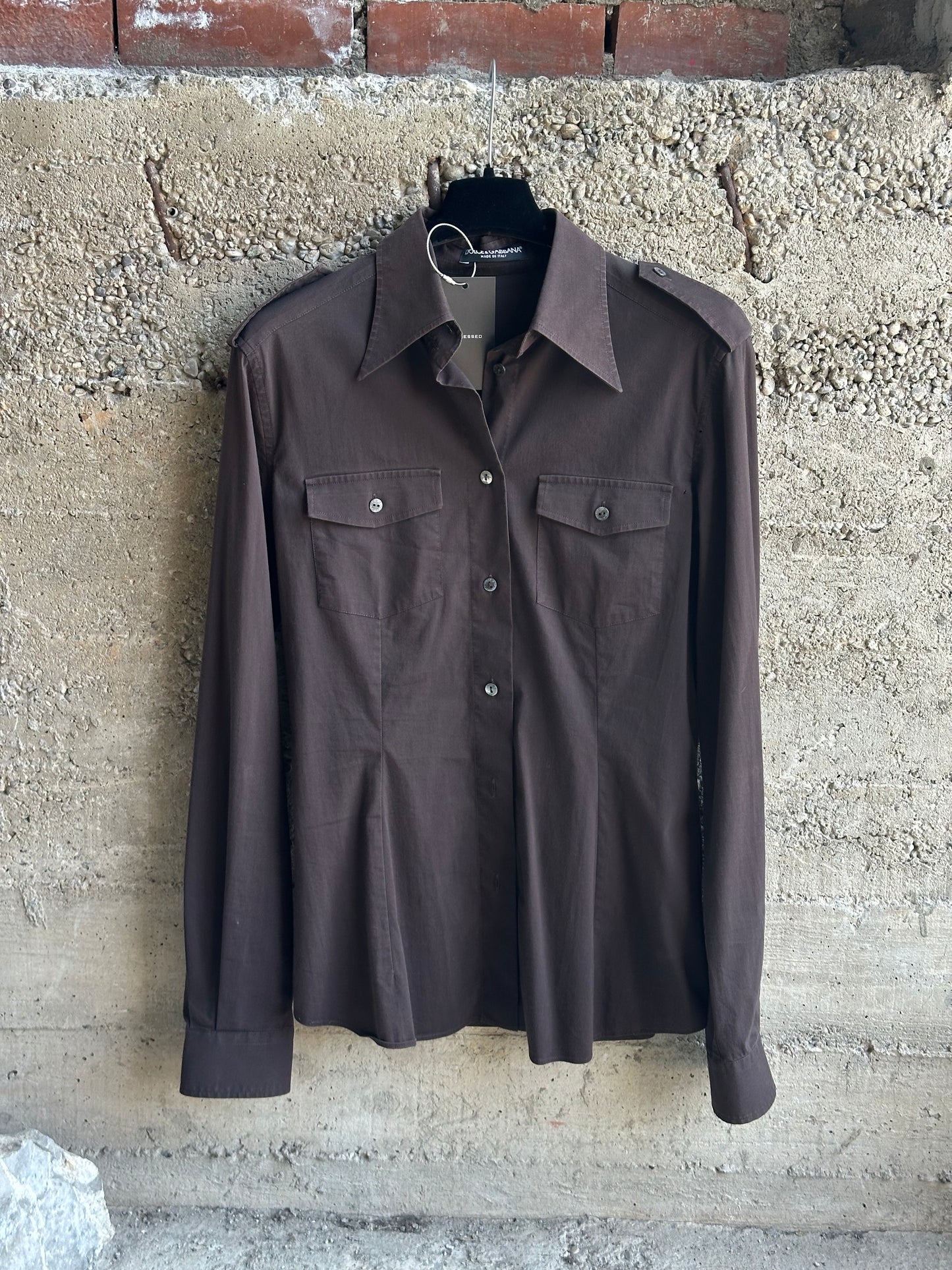 DOLCE & GABBANA BROWN MILITARY SHIRT
