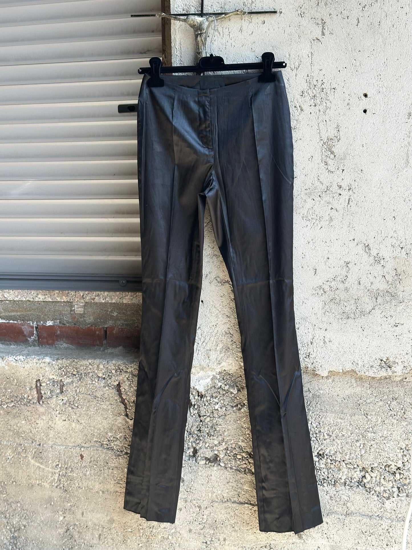 DOLCE & GABBANA BLACK SATIN SLIM LEG PANTS