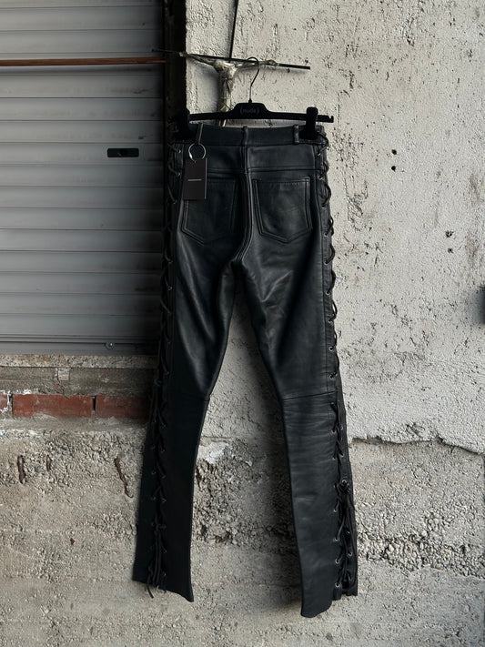 MOTOR LEATHER TROUSERS WITH SIDE LACE-UP DETAIL