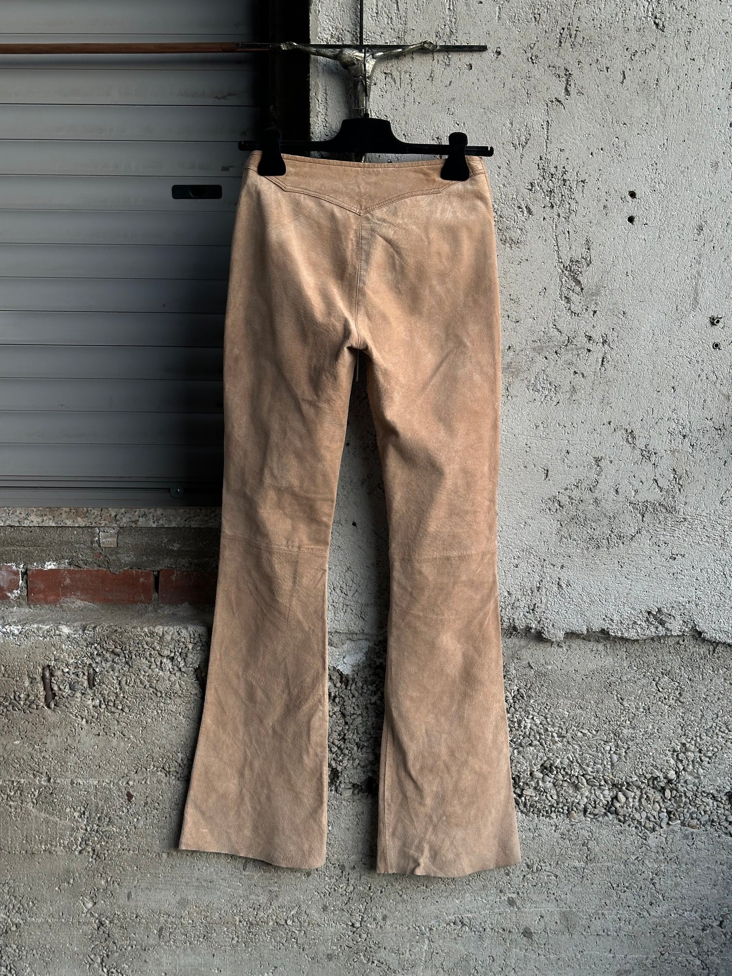 BEIGE SUEDE FLARED PANTS