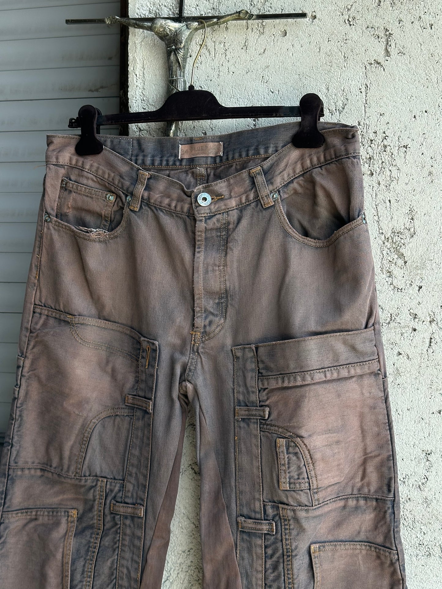 BROWN SUNFADED CARGO PANTS