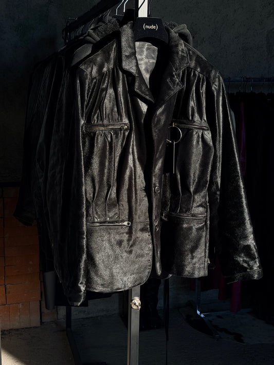 BLACK PONYHAIR BLAZER JACKET