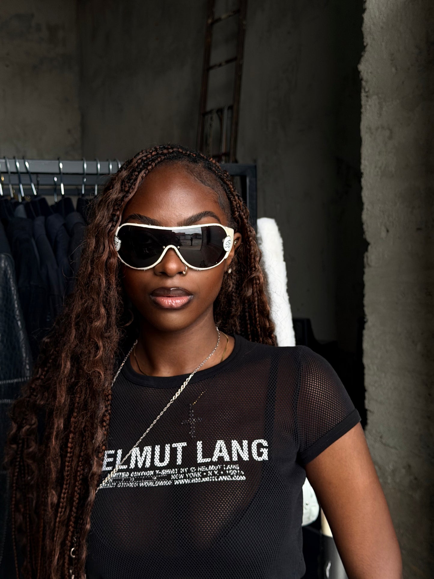 BLUMARINE WHITE PONYHAIR SUNGLASSES