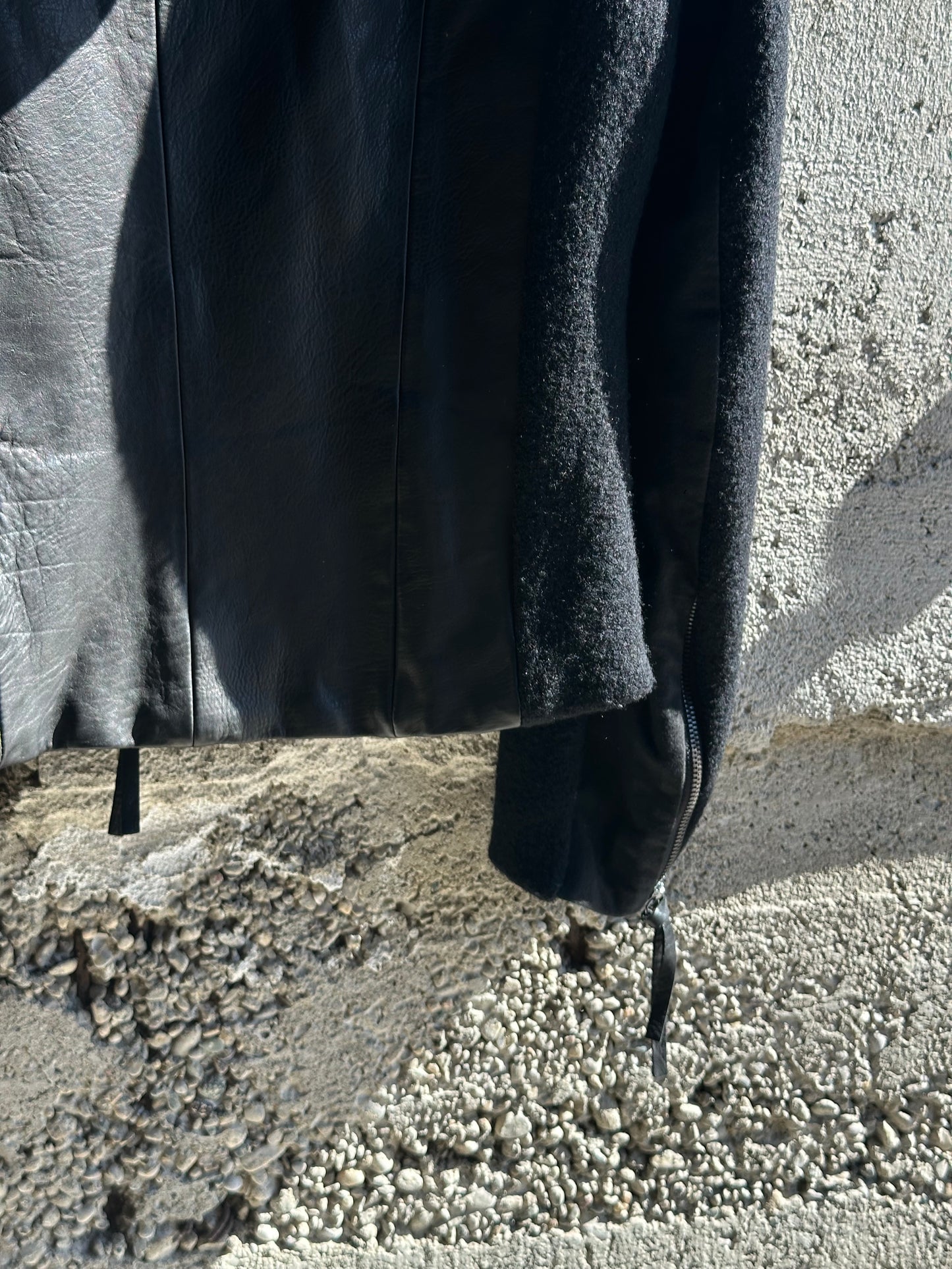 GIORGIO ARMANI LEATHER AND WOOL HOODED JACKET