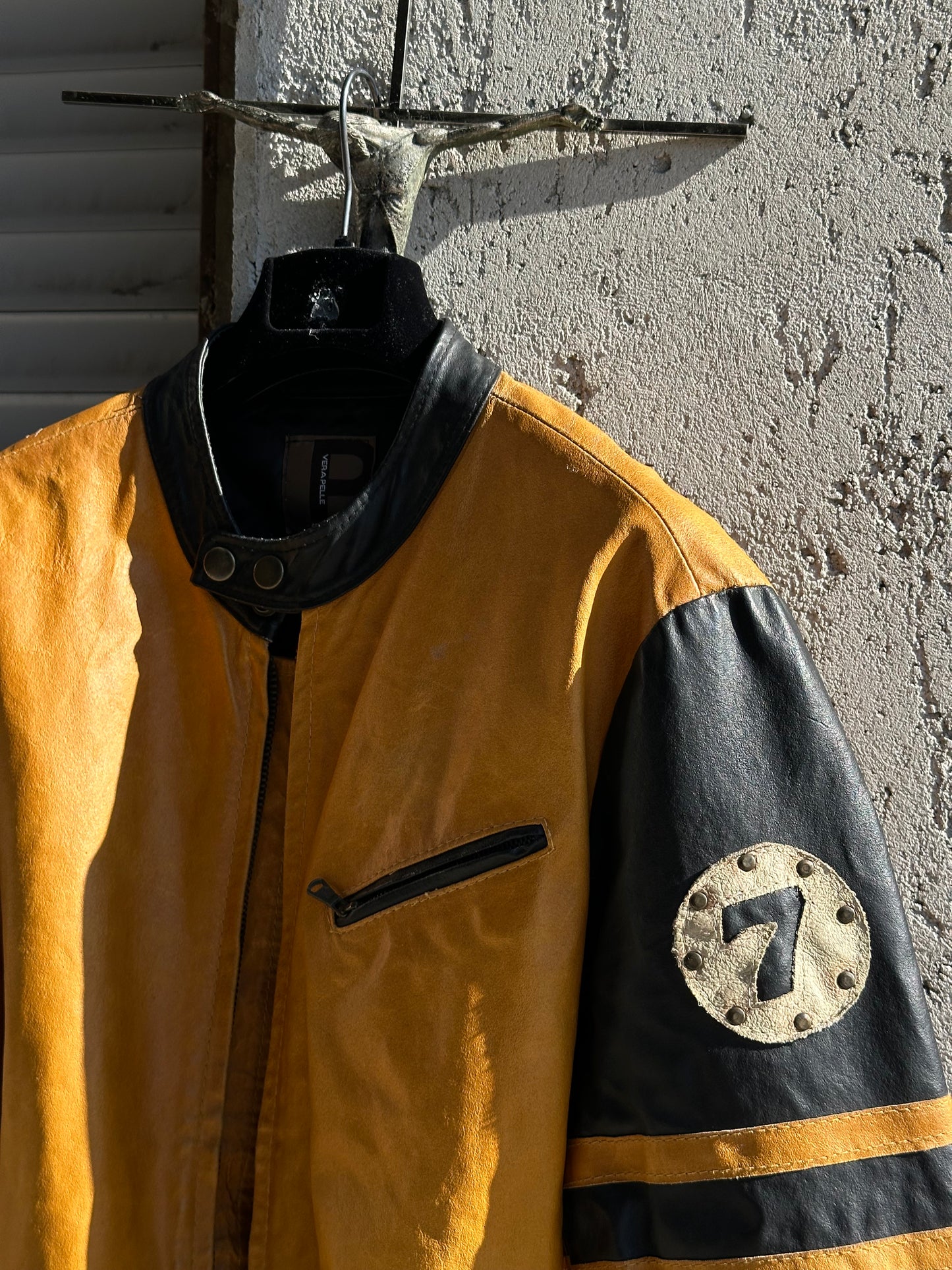 YELLOW AND BLACK LEATHER JACKET
