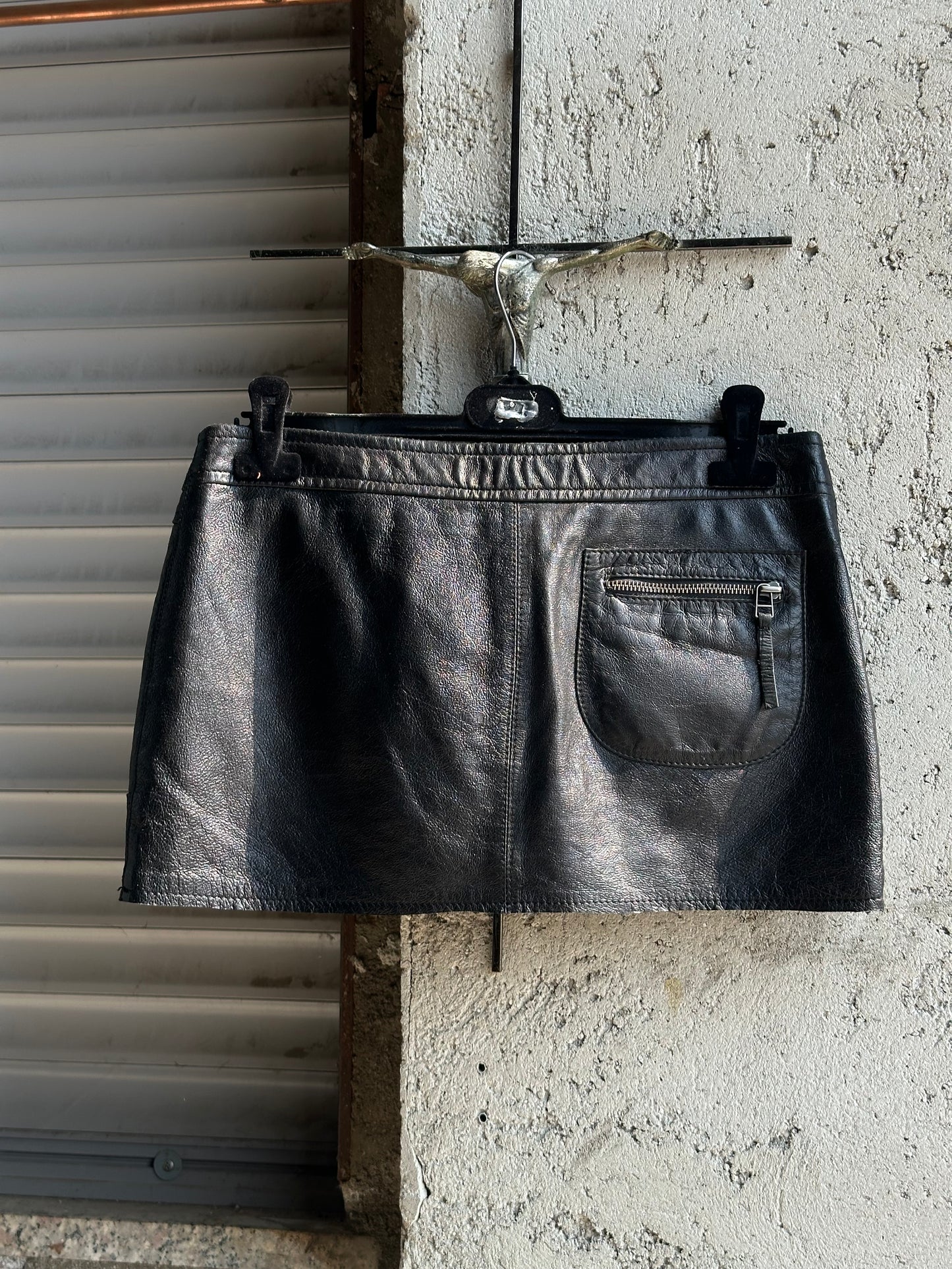 BLACK LEATHER MINI SKIRT