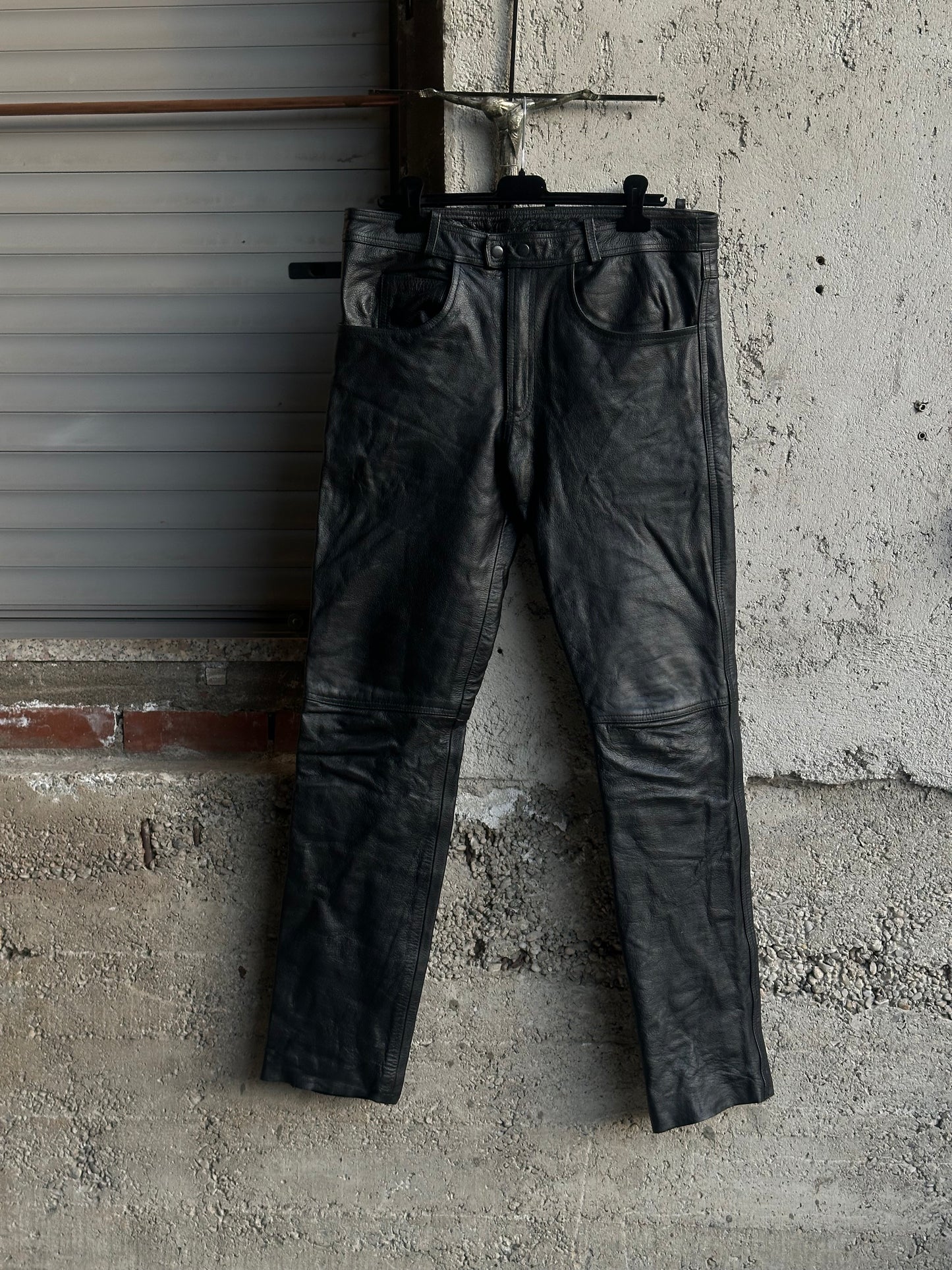 BLACK MOTOR LEATHER PANTS