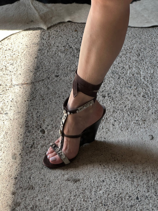 GIUSEPPE ZANOTTI WEDGE PONYHAIR GLADIATOR SANDALS