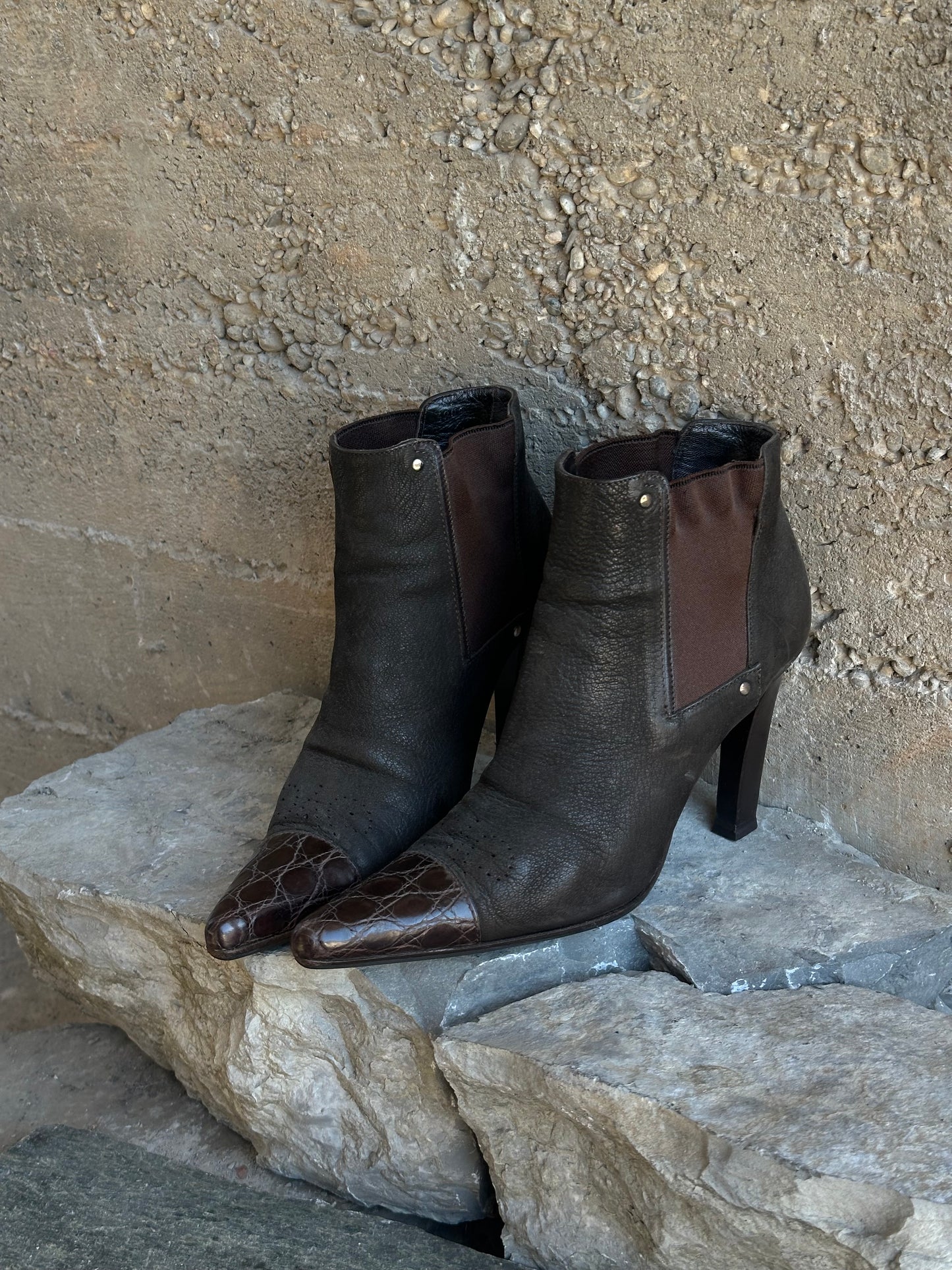PRADA CROCO TOE ANKLE BOOTS