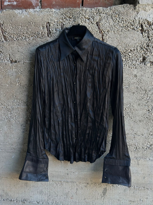 ROBERTO CAVALLI PLISSÈ & LEATHER SHIRT