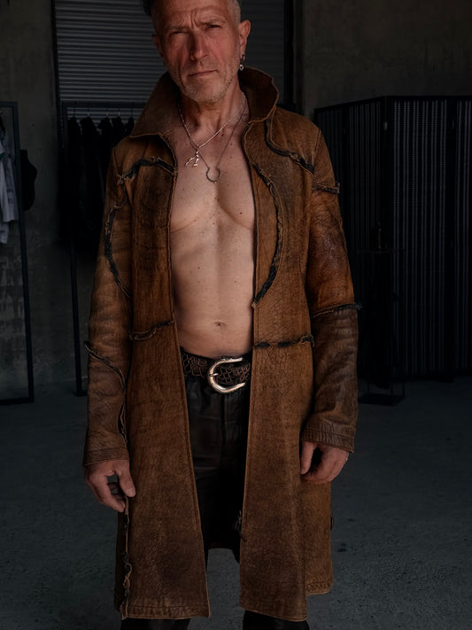 JUST CAVALLI BROWN LEATHER COAT