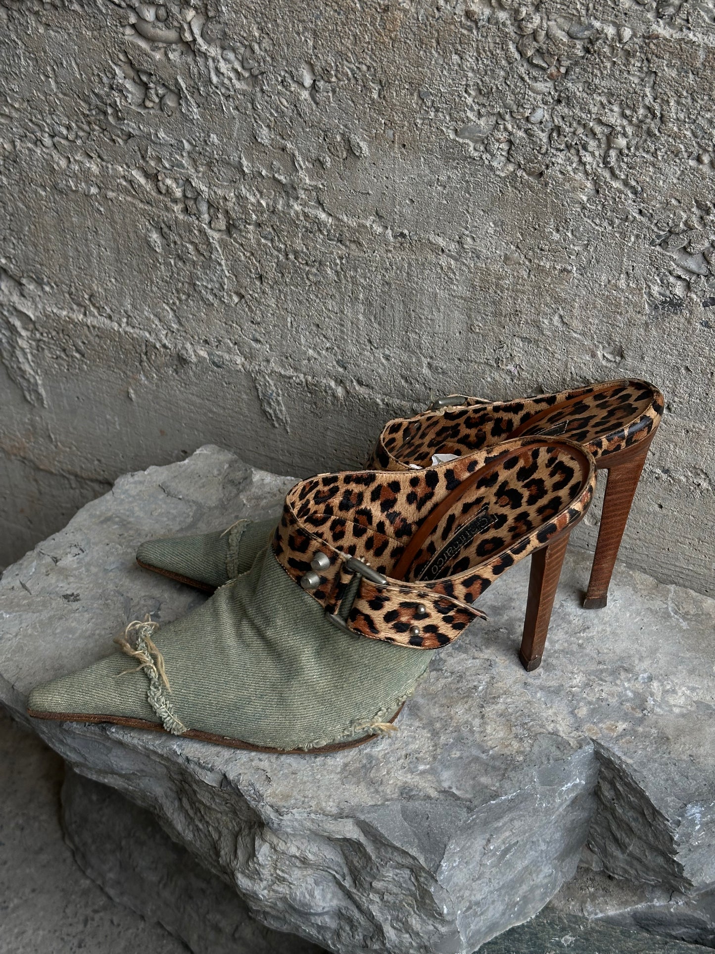 GIANMARCO LORENZI DENIM & LEOPARD MULES