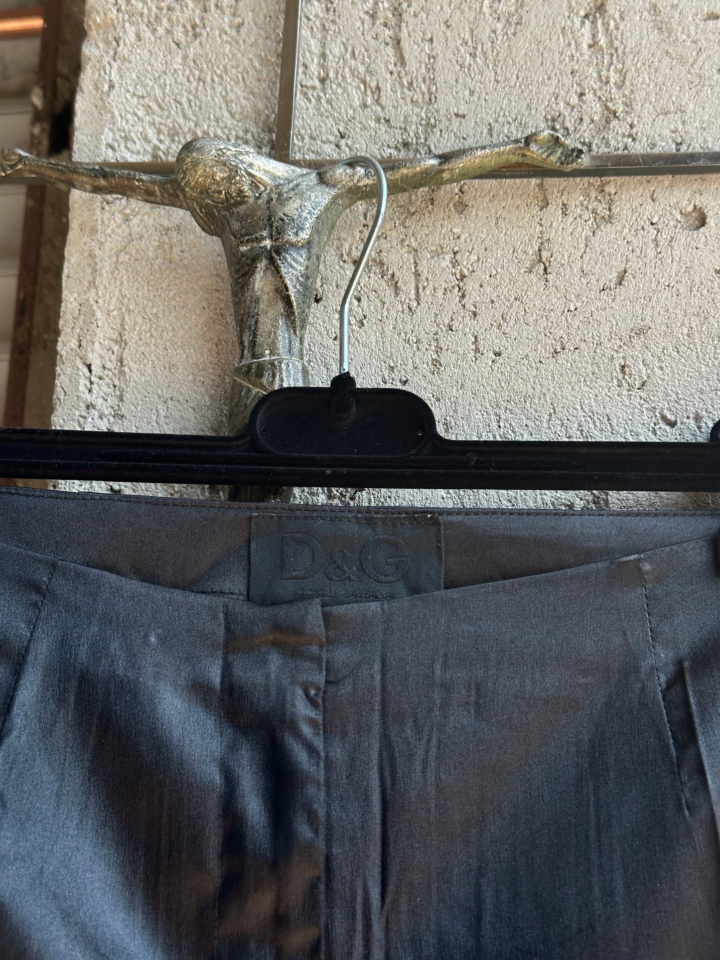DOLCE & GABBANA BLACK SATIN SLIM LEG PANTS