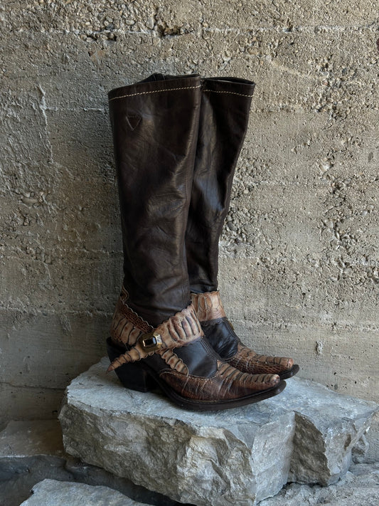 SNAKESKIN WASHED BROWN LEATHER BOOTS