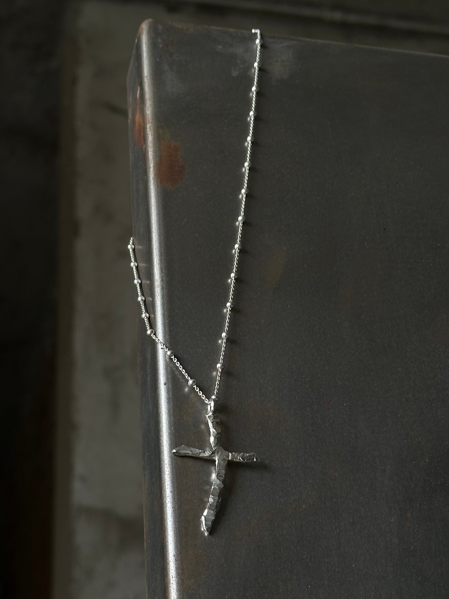 HAILV BRUTAL CROSS NECKLACE WITH A SOFTER CHAIN IN SILVER