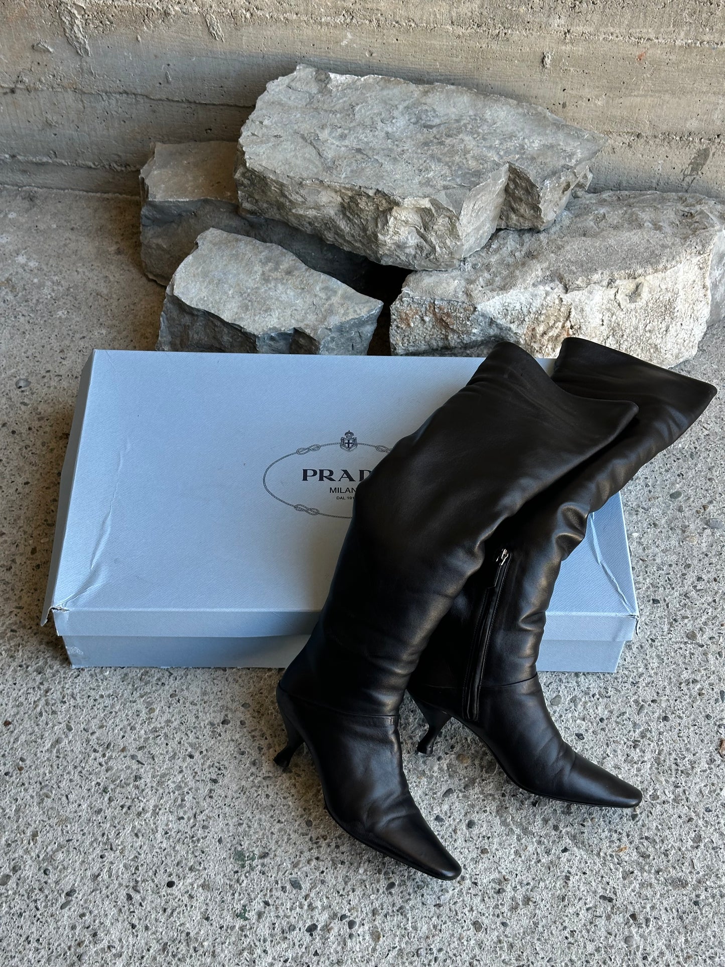 PRADA OVERKNEE LEATHER BOOTS