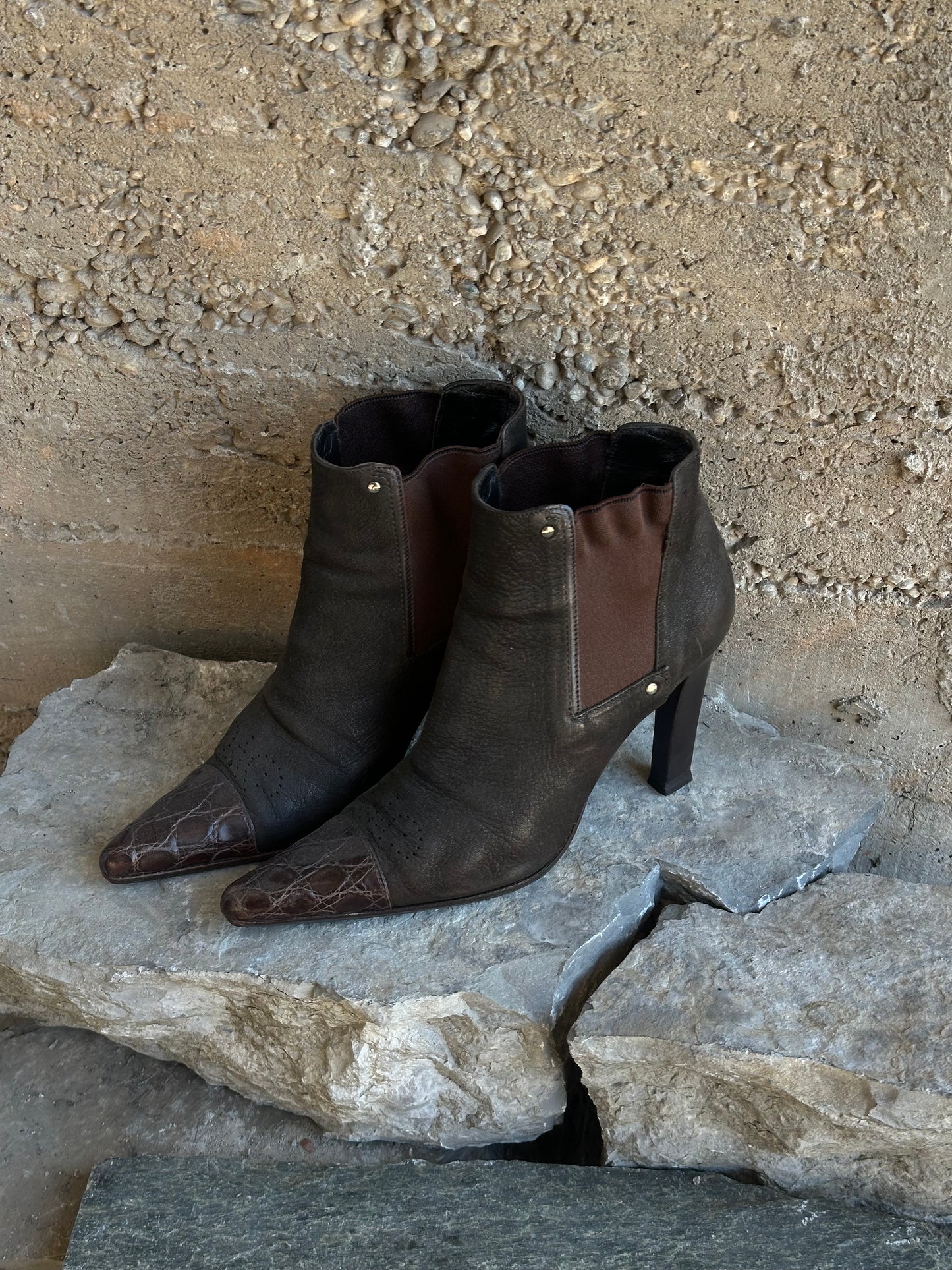 PRADA CROCO TOE ANKLE BOOTS