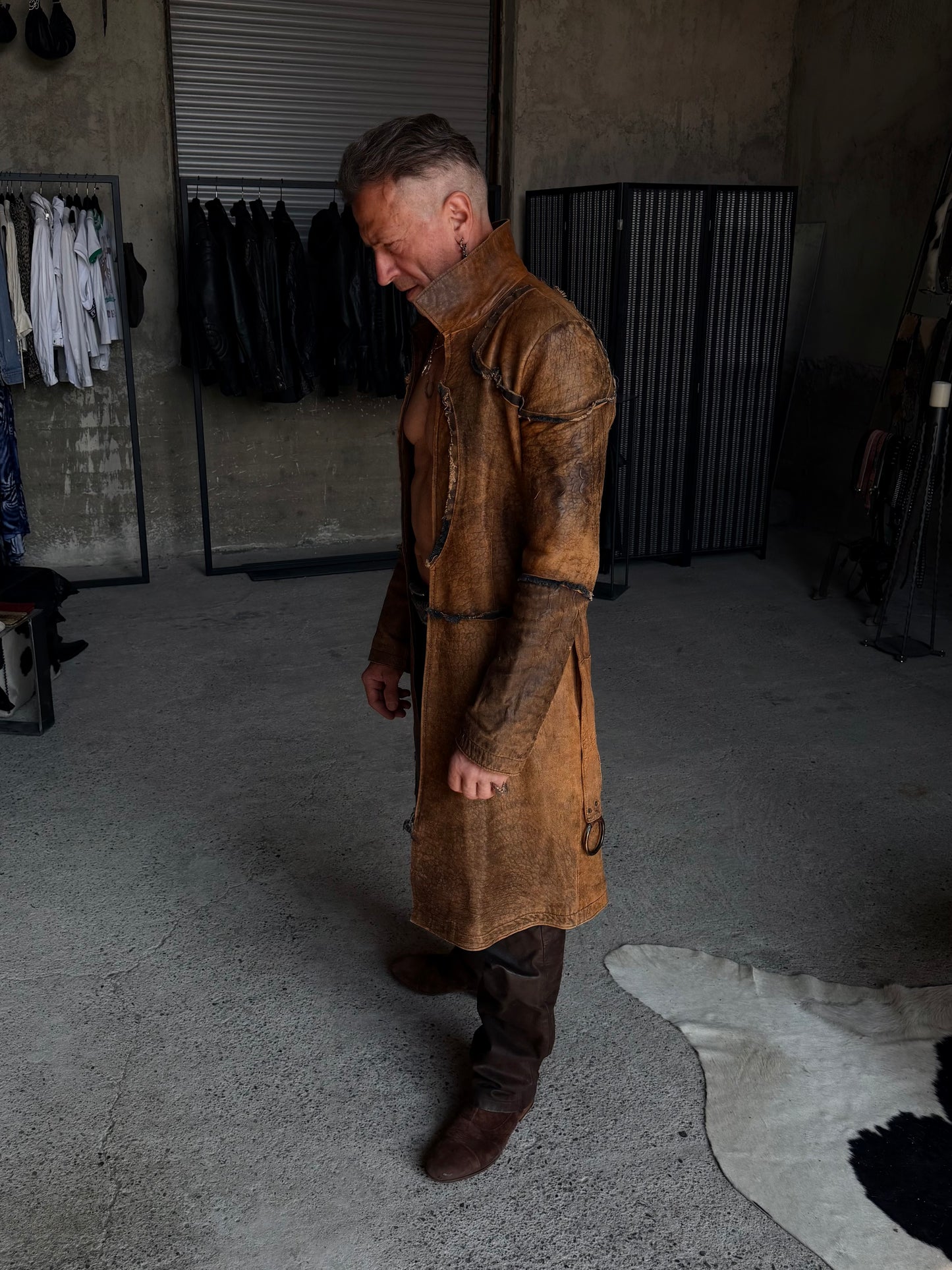 JUST CAVALLI BROWN LEATHER COAT