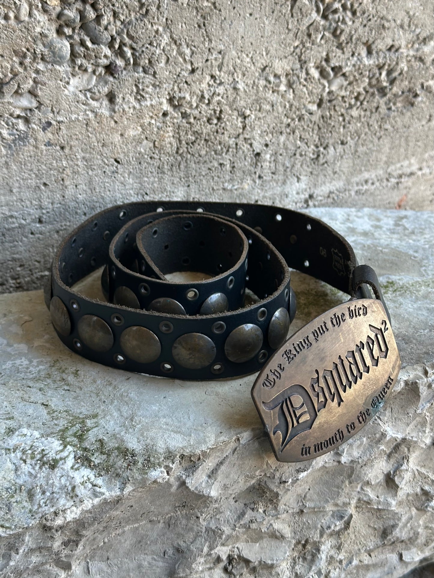 DSQUARED2 “The king put the bird in the mouth to the queen” BROWN LEATHER STUDDED BELT