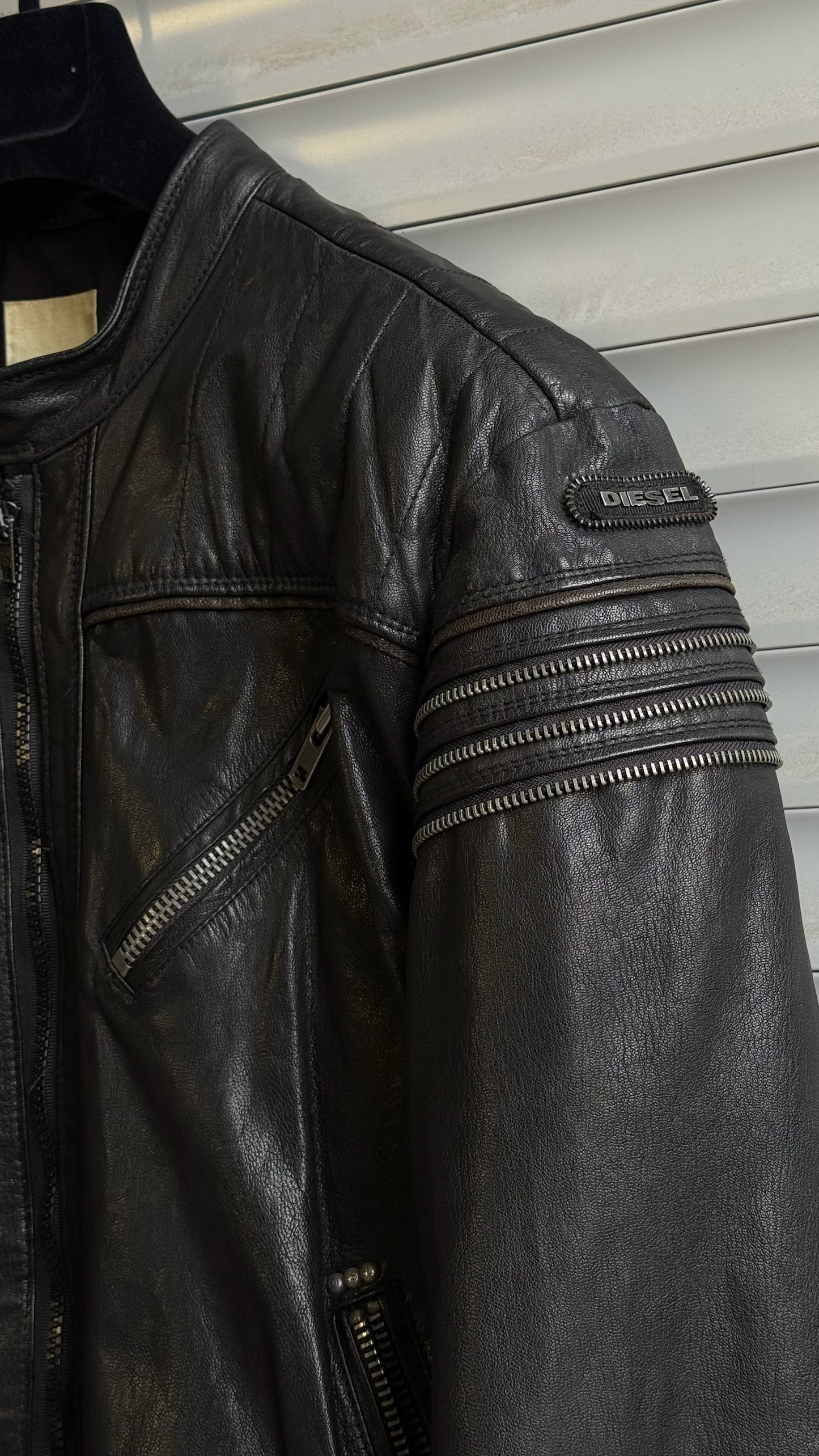 DIESEL SPINE ZIP LEATHER JACKET