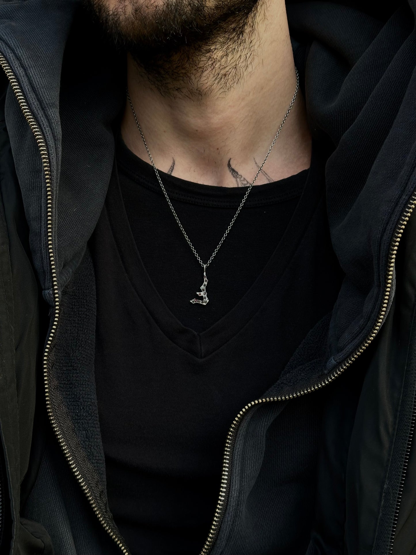 HAILV CUSTOM SILVER NECKLACE WITH RED NATURAL STONES