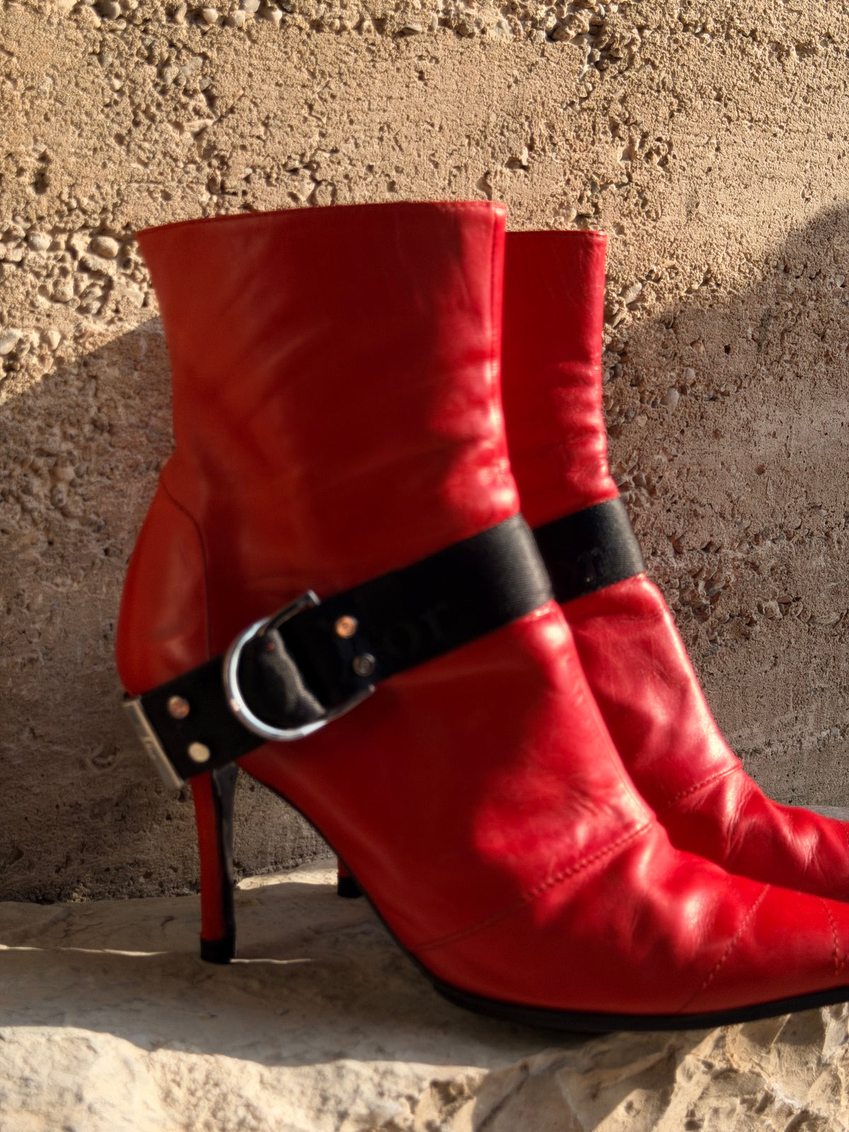 DIOR RED ANKLE BOOTS