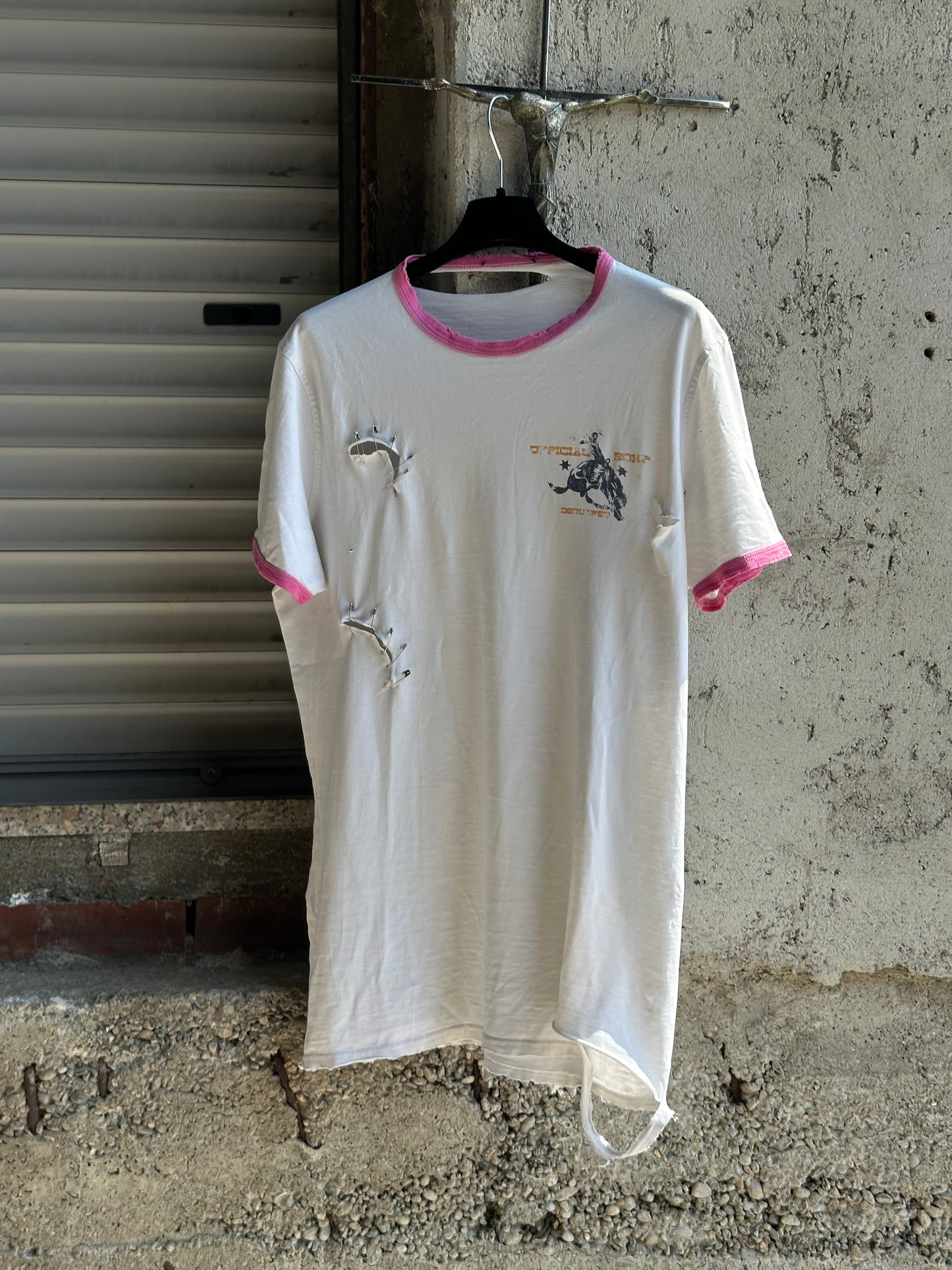 DSQUARED2 PINK RODEO DISTRESSED T-SHIRT