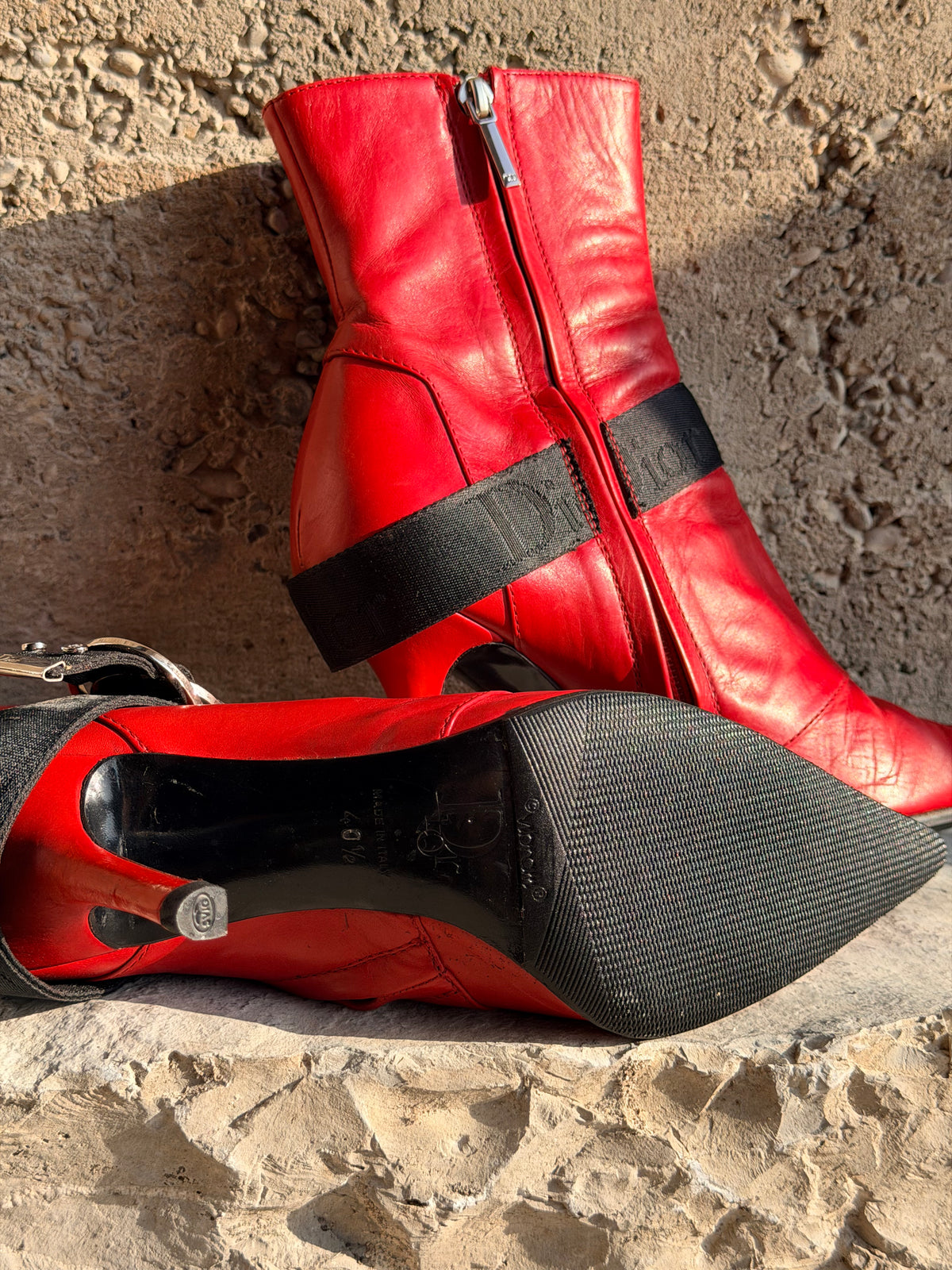 DIOR RED ANKLE BOOTS